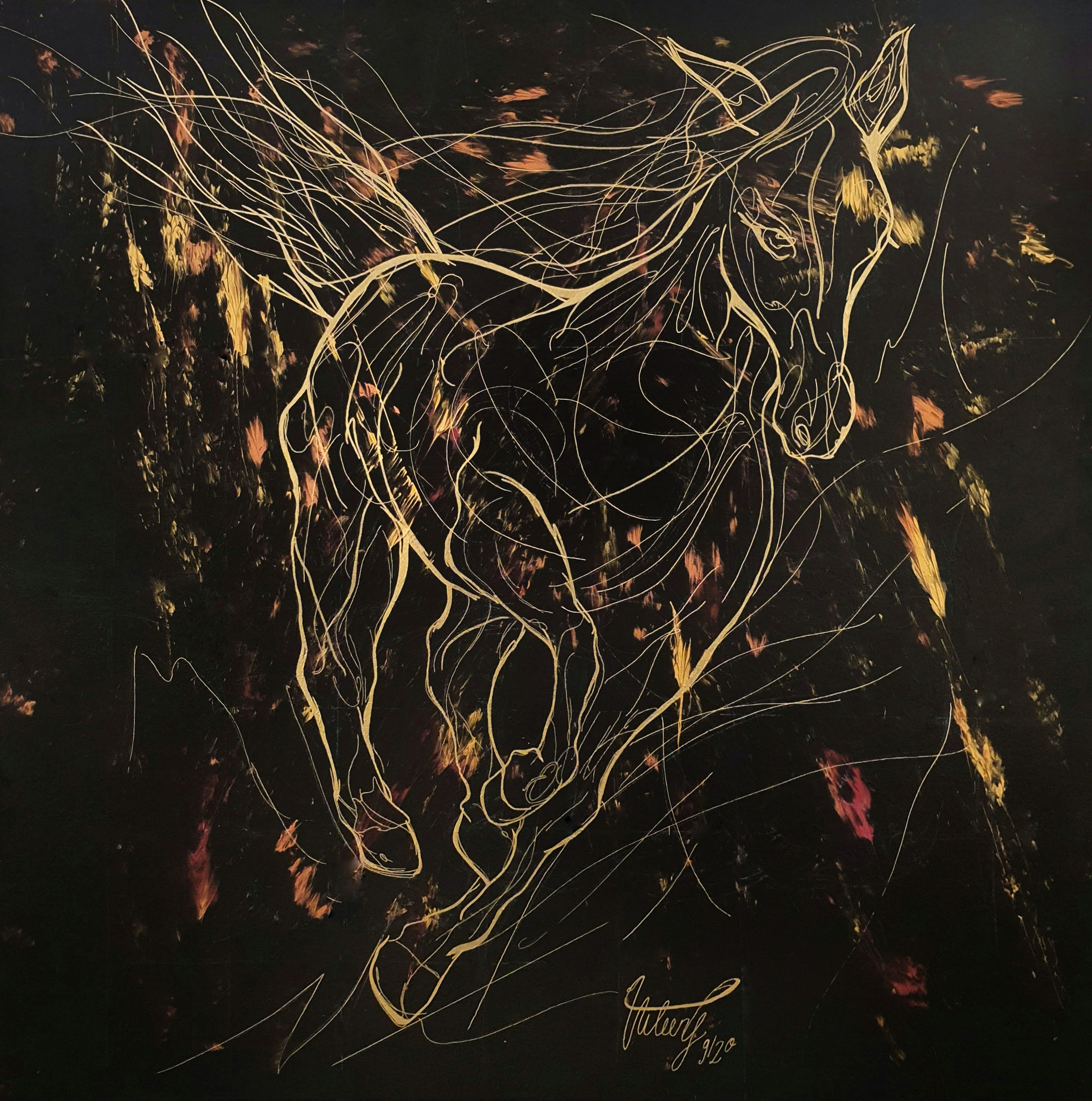 Virgi Aileen: wild horse, Acryl und Tempera auf Leinwand, 2020, 100x100cm 