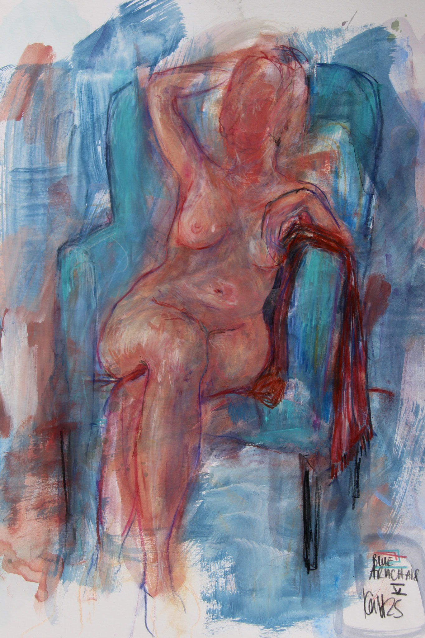  Der blaue Sessel III, Mischtechnik auf Zeichenkarton, 42 x 29,7 cm, 2025 