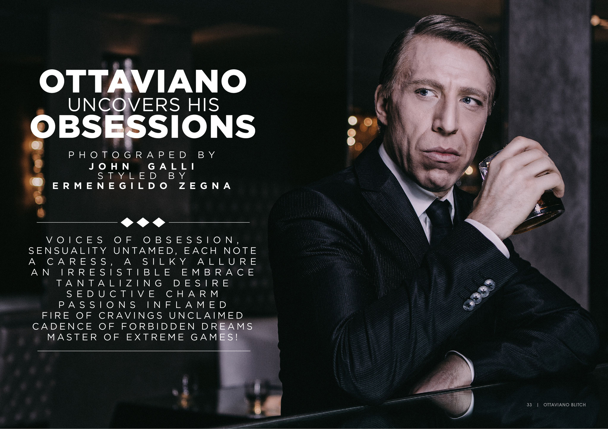Ottaviano Blitch, Italian actor and performer, editorial magazine portrait seated in an urban night setting, attore performer italiano ritratto editoriale