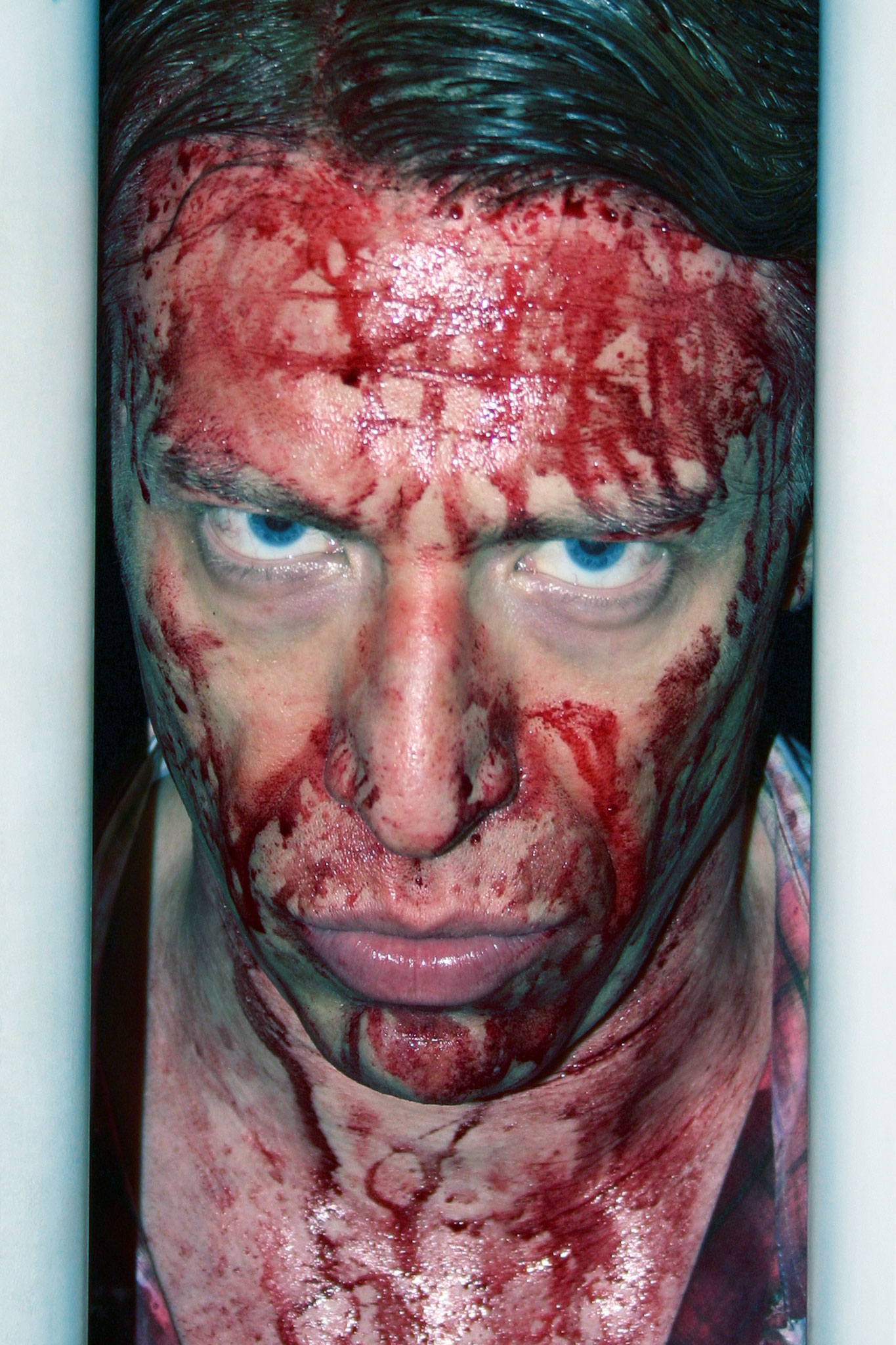 Ottaviano Blitch nel ruolo di Adam "The Butcher" — In the Market, horror italiano uscito al cinema, primo piano con effetti speciali di trucco di Sergio Stivaletti, actor and performer, In the Market horror film, special effects makeup Sergio Stivaletti