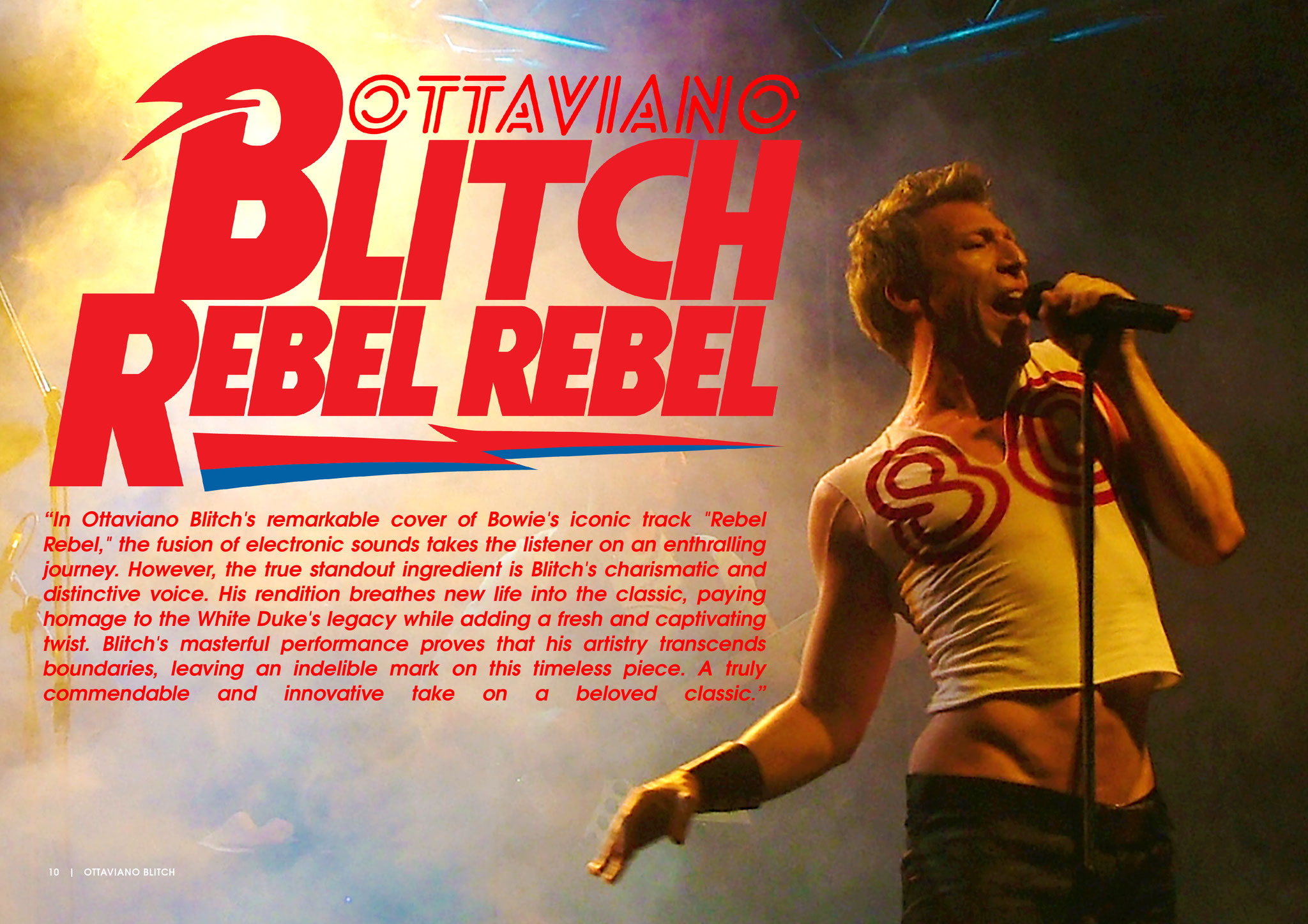 Ottaviano Blitch, actor, singer and performer, live stage David Bowie tribute performance for Blitch Plays Bowie Rebel Rebel, attore cantante performer omaggio Bowie live sul palco