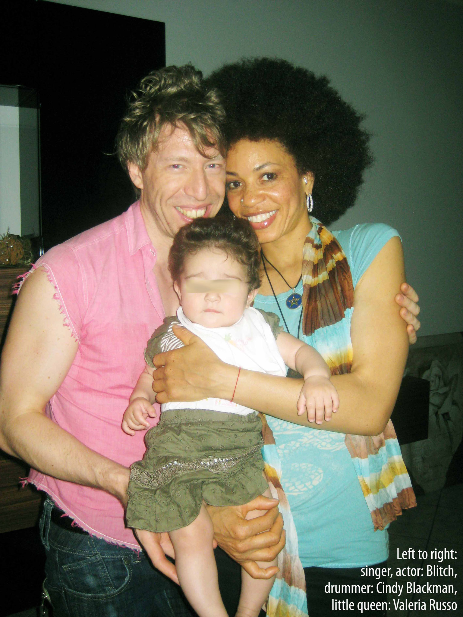 Ottaviano Blitch, Italian actor and performer, with drummer Cindy Blackman, candid portrait, attore performer italiano con Cindy Blackman batterista