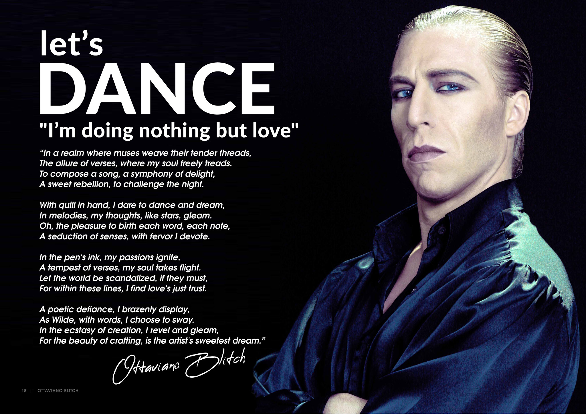 Ottaviano Blitch, actor, singer and performer, David Bowie tribute portrait for the project Blitch Plays Bowie, attore cantante performer omaggio Bowie