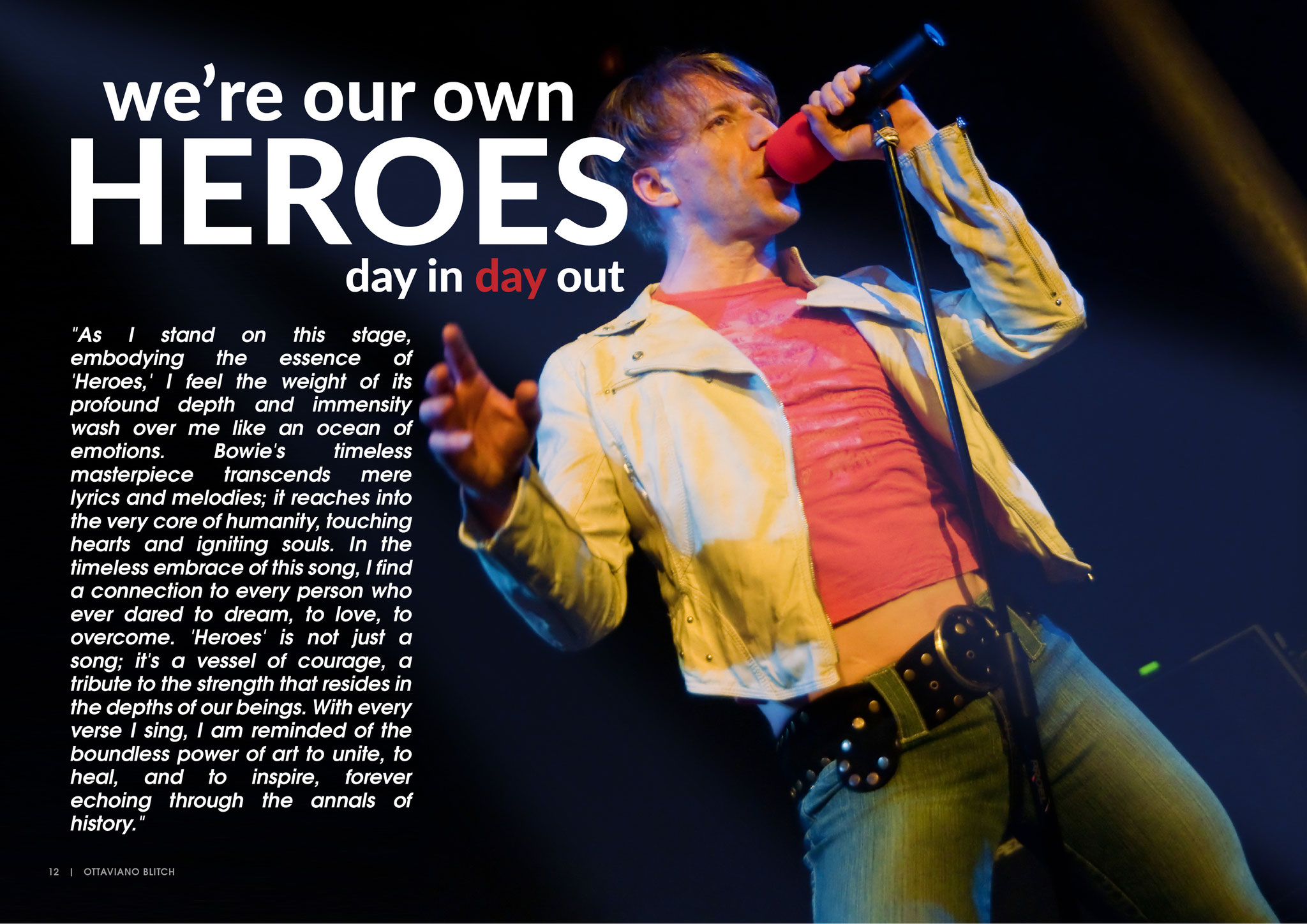 Ottaviano Blitch, actor, singer and performer, live stage David Bowie tribute performance for Blitch Plays Bowie Heroes, attore cantante performer omaggio Bowie live sul palco