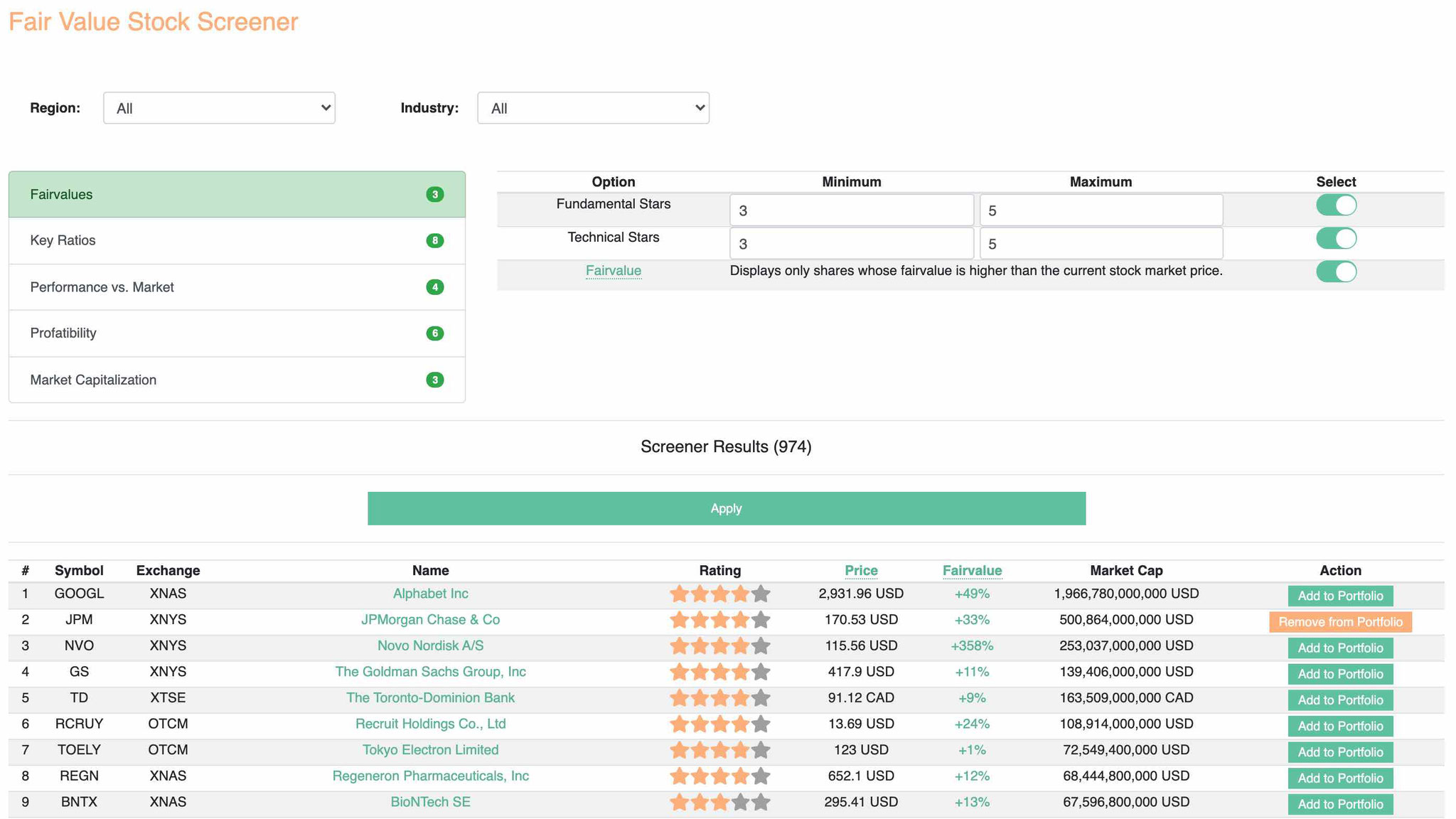 STOCK SCREENER: FILTER THE VALUE STOCK DATABASE ACCORDING TO YOUR PREFERENCES