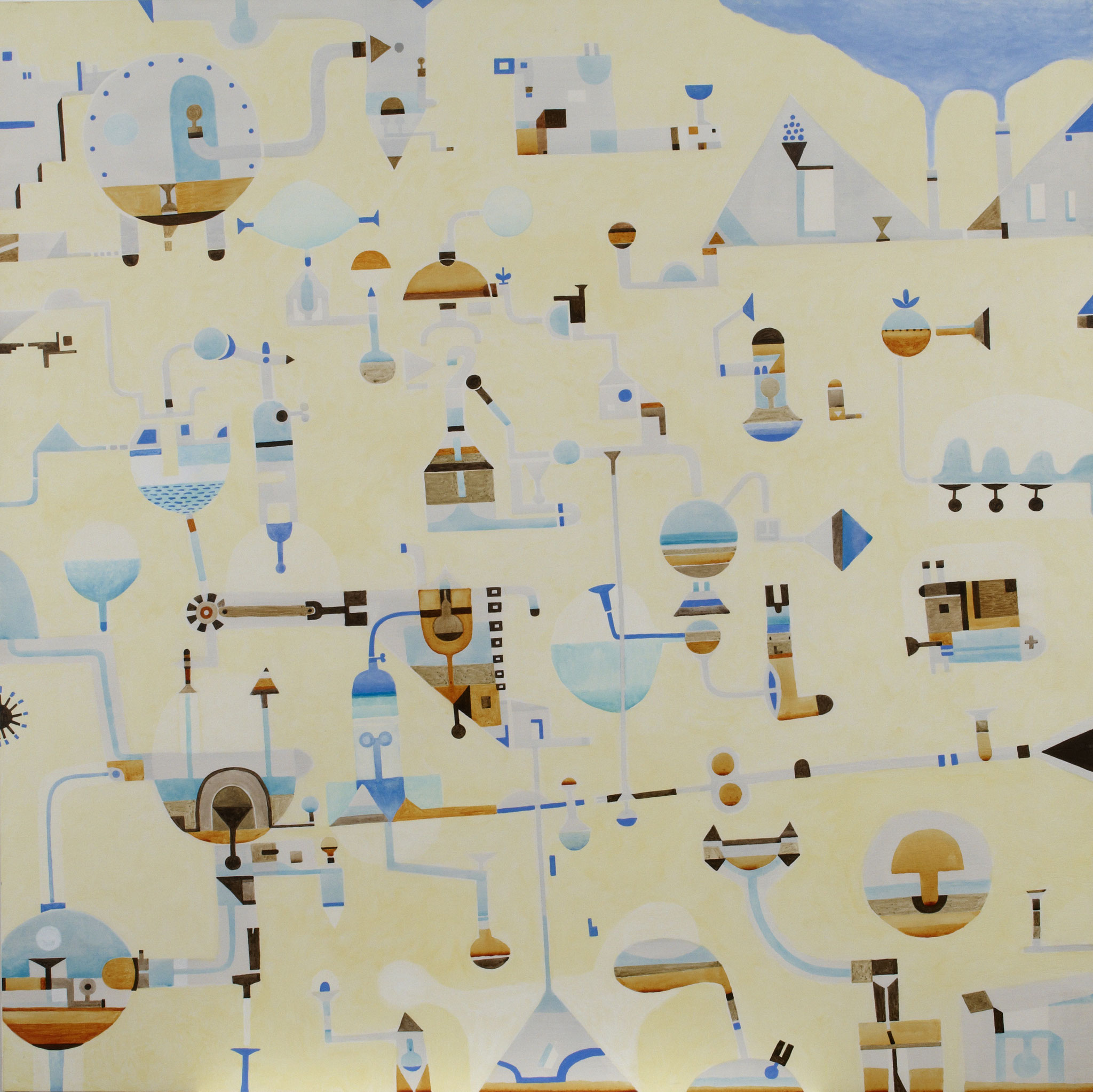 Laboratorio 1, Acrilico sobre tabla, 100x100 cm.