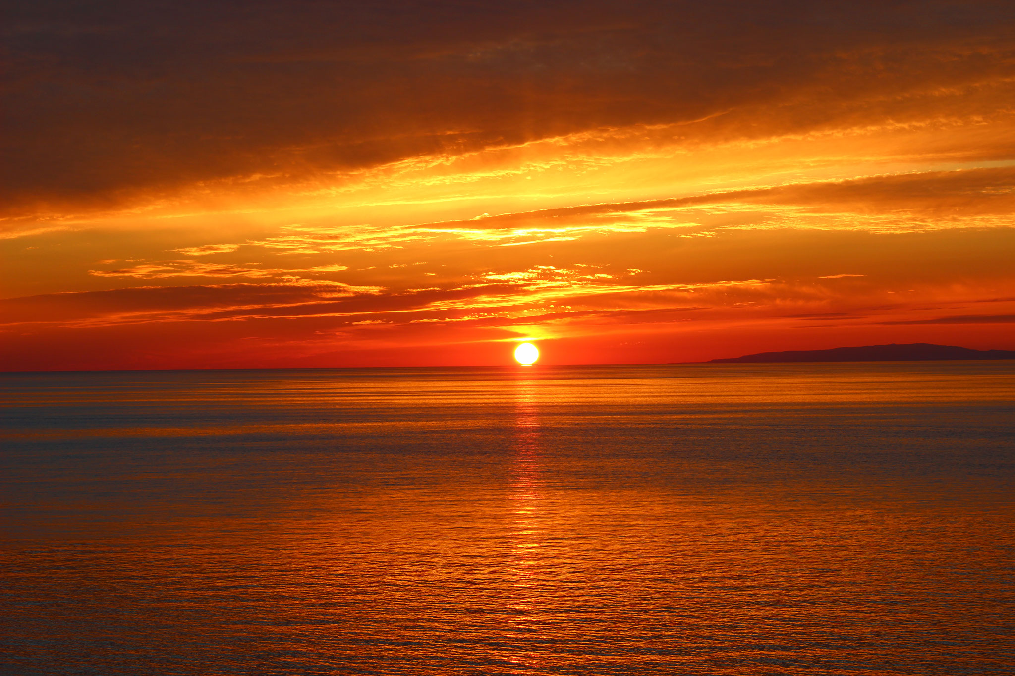 【夏～秋】風がなく天気の良い日の夕日【店舗裏から】