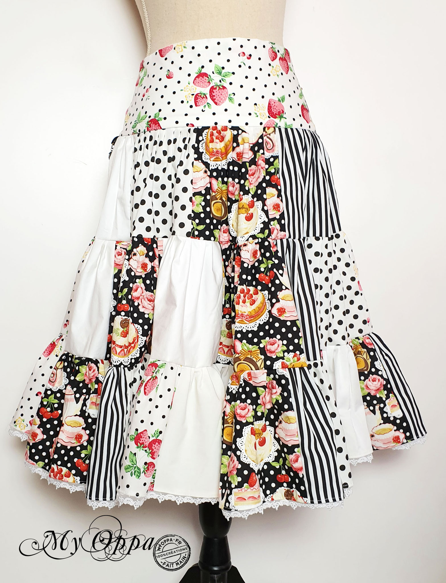 My Oppa creation jupe patchwork Steampunk boheme victorien medieval danse spectacle, Skirt short Bohemian Victorian Dance ethnic