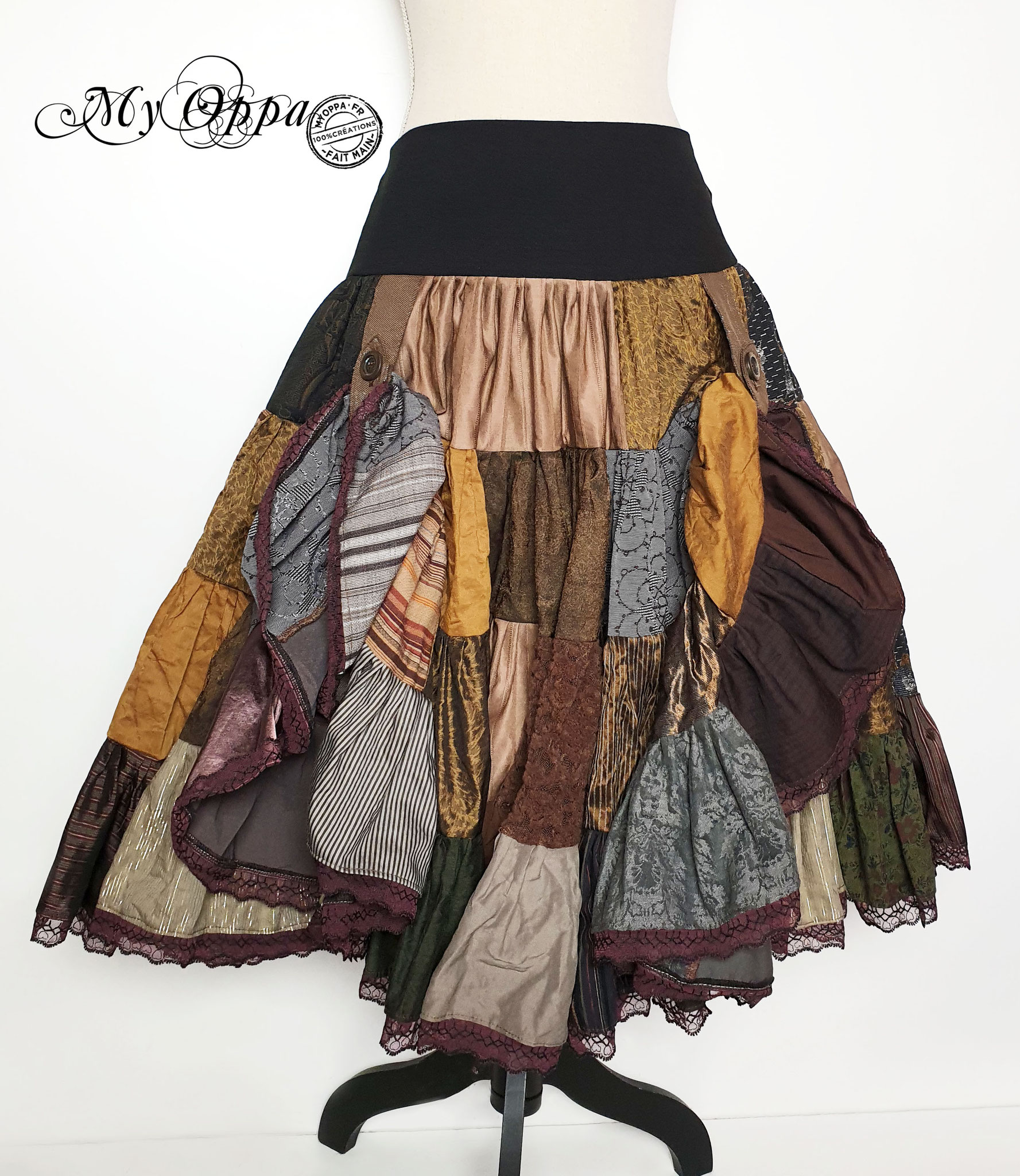 My Oppa creation jupe patchwork Steampunk boheme victorien medieval danse spectacle, Skirt short Bohemian Victorian Dance ethnic