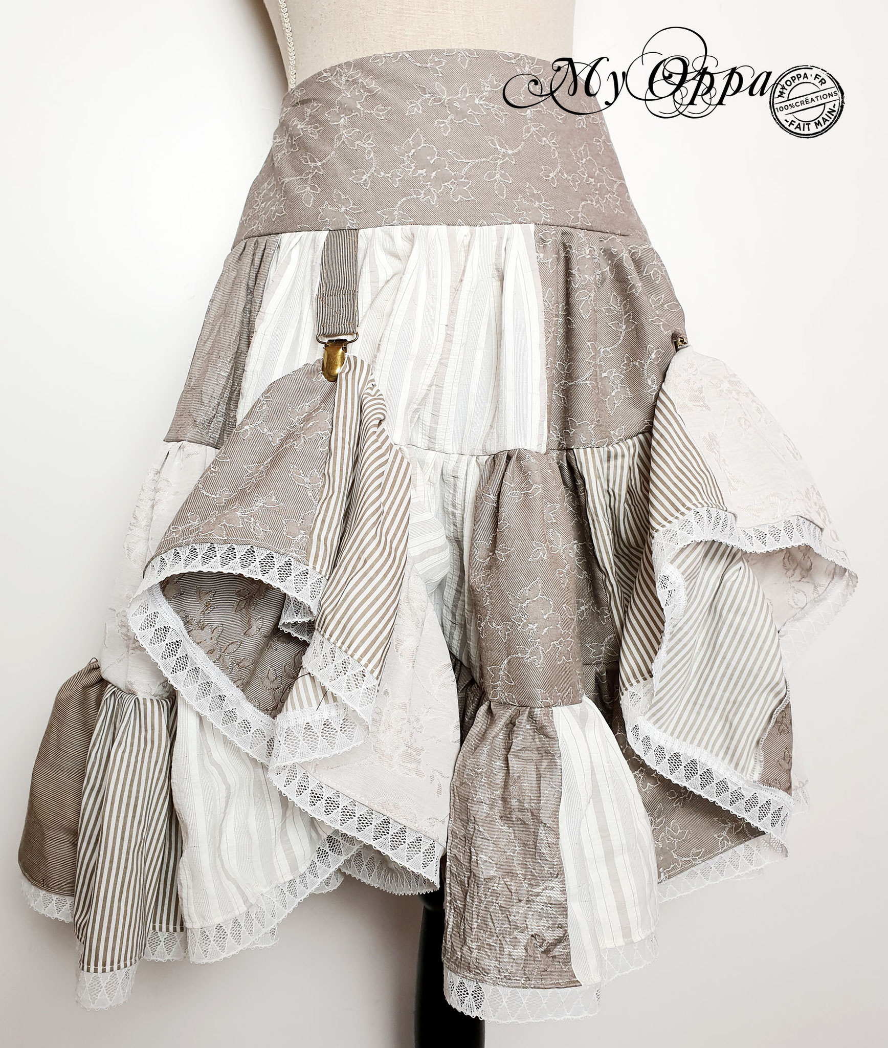 My Oppa creation jupe patchwork Steampunk boheme victorien medieval danse spectacle, Skirt short Bohemian Victorian Dance ethnic