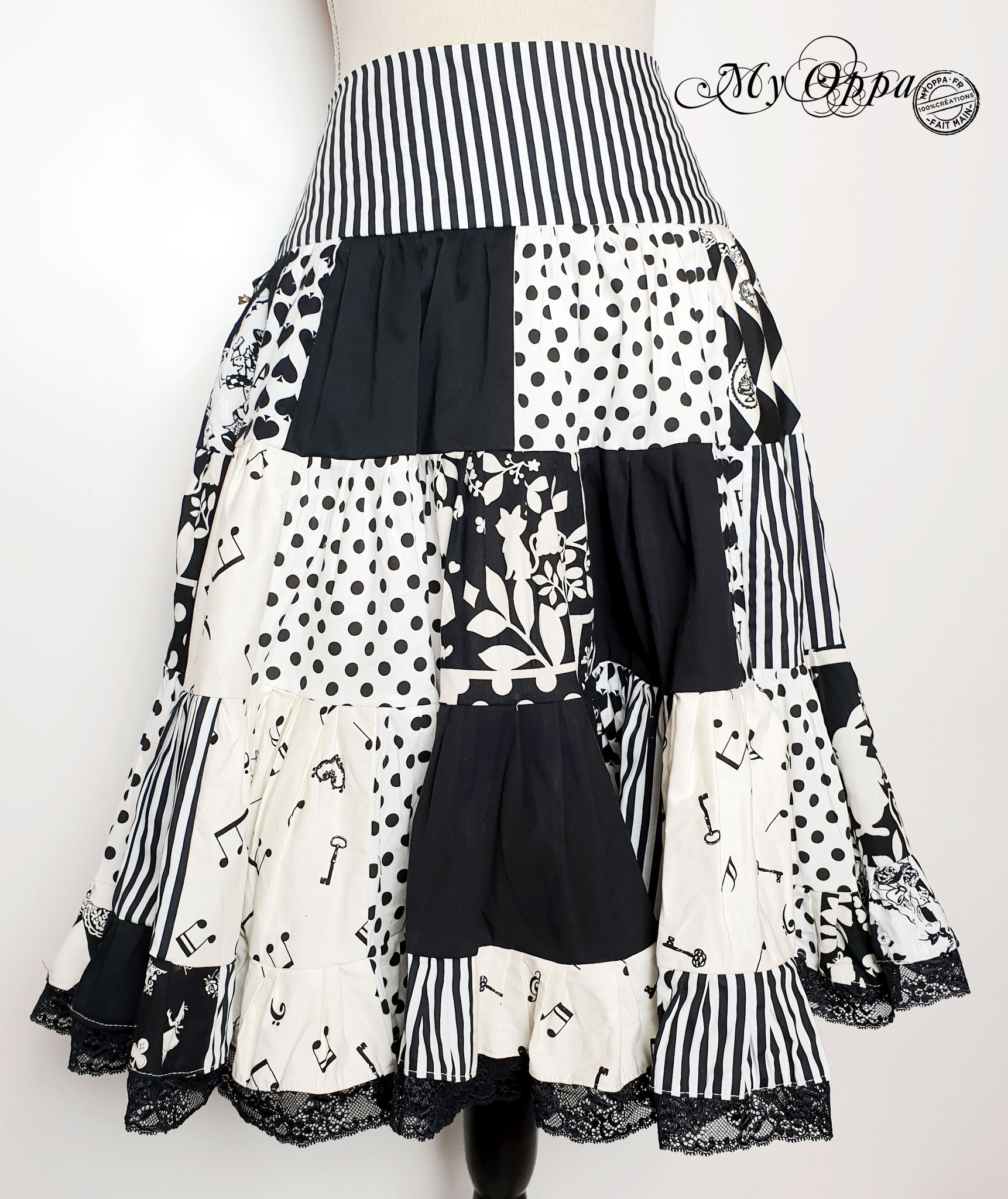 My Oppa creation jupe patchwork Steampunk boheme victorien medieval danse spectacle, Skirt short Bohemian Victorian Dance ethnic