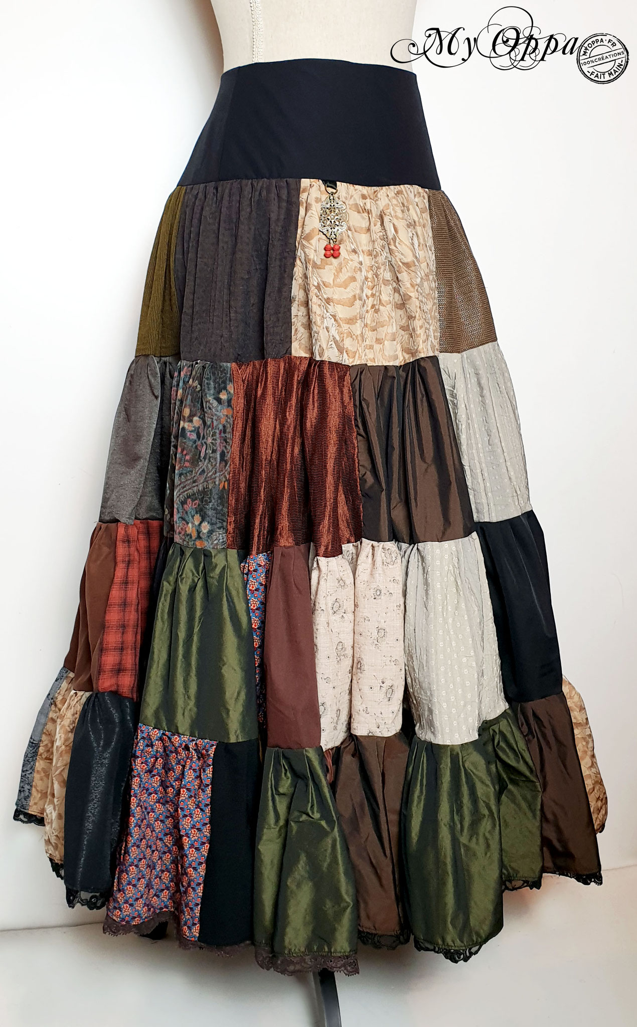 My Oppa creation jupe patchwork Steampunk boheme victorien medieval danse spectacle, Skirt short Bohemian Victorian Dance ethnic