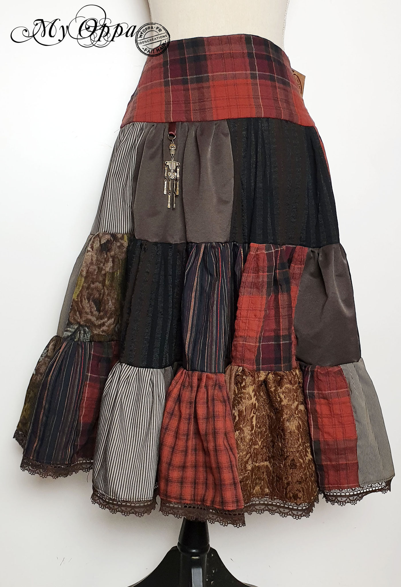 My Oppa creation jupe patchwork Steampunk boheme victorien medieval danse spectacle, Skirt short Bohemian Victorian Dance ethnic