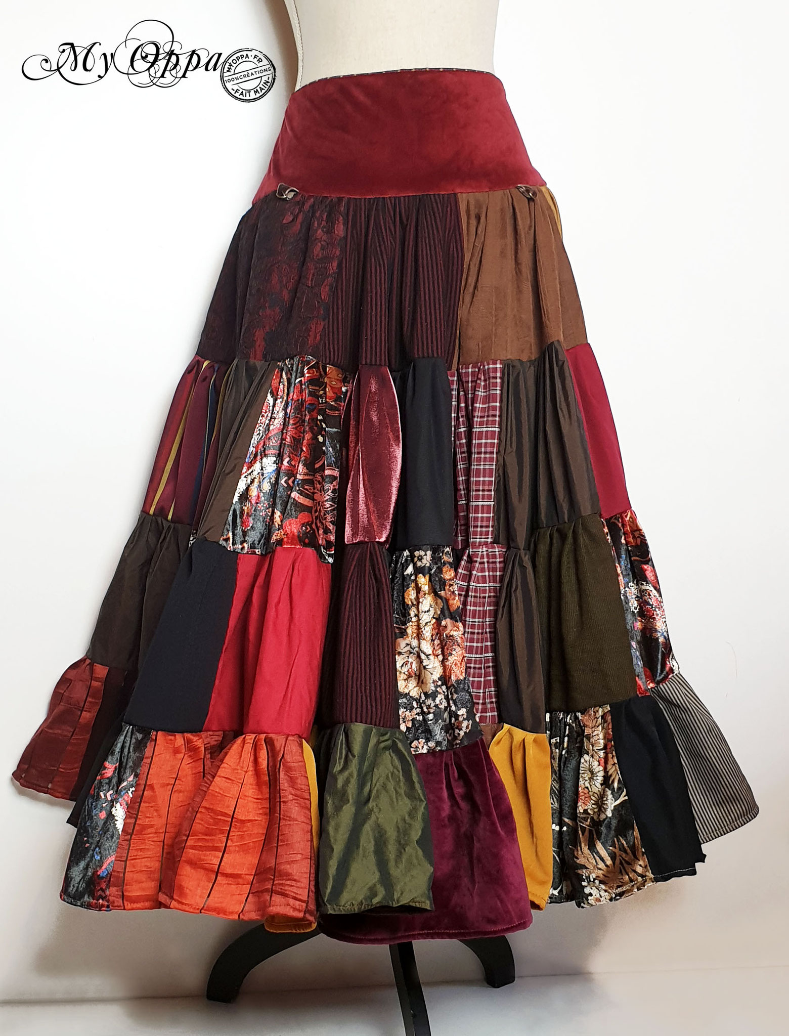 My Oppa creation jupe patchwork Steampunk boheme victorien medieval danse spectacle, Skirt short Bohemian Victorian Dance ethnic