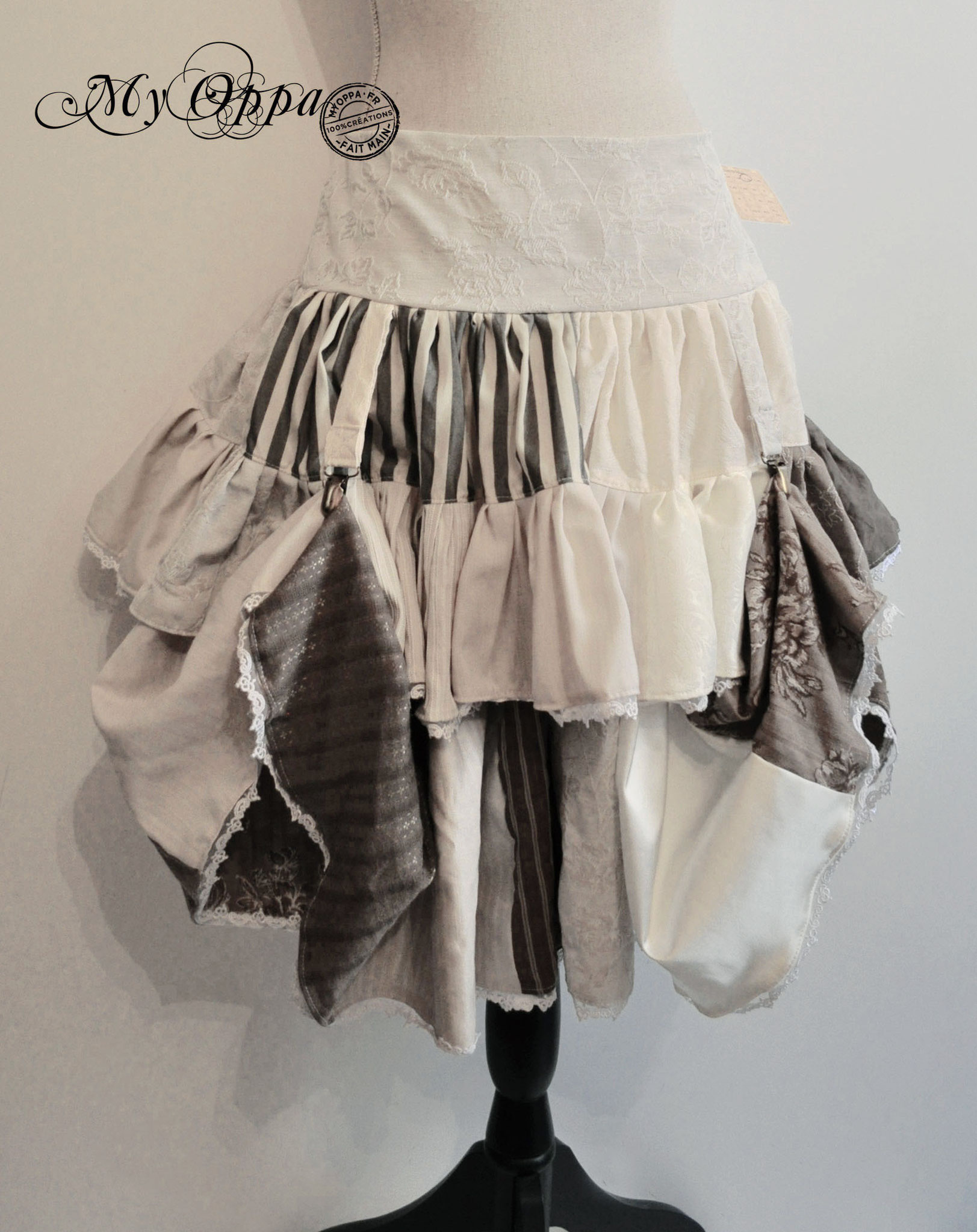 My Oppa creation jupe patchwork Steampunk boheme victorien medieval danse spectacle, Skirt short Bohemian Victorian Dance ethnic