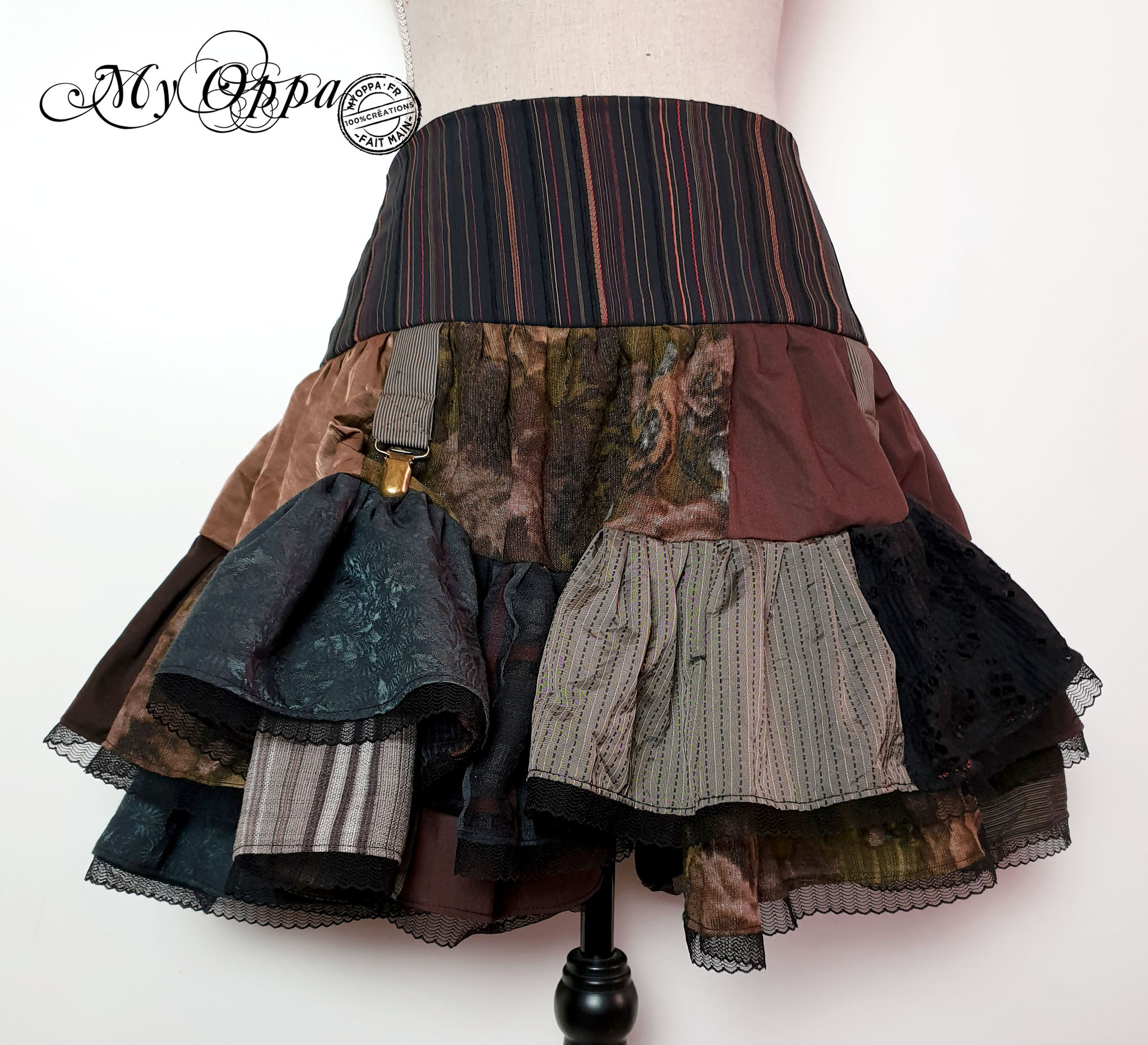 My Oppa creation jupe patchwork Steampunk boheme victorien medieval danse spectacle, Skirt short Bohemian Victorian Dance ethnic