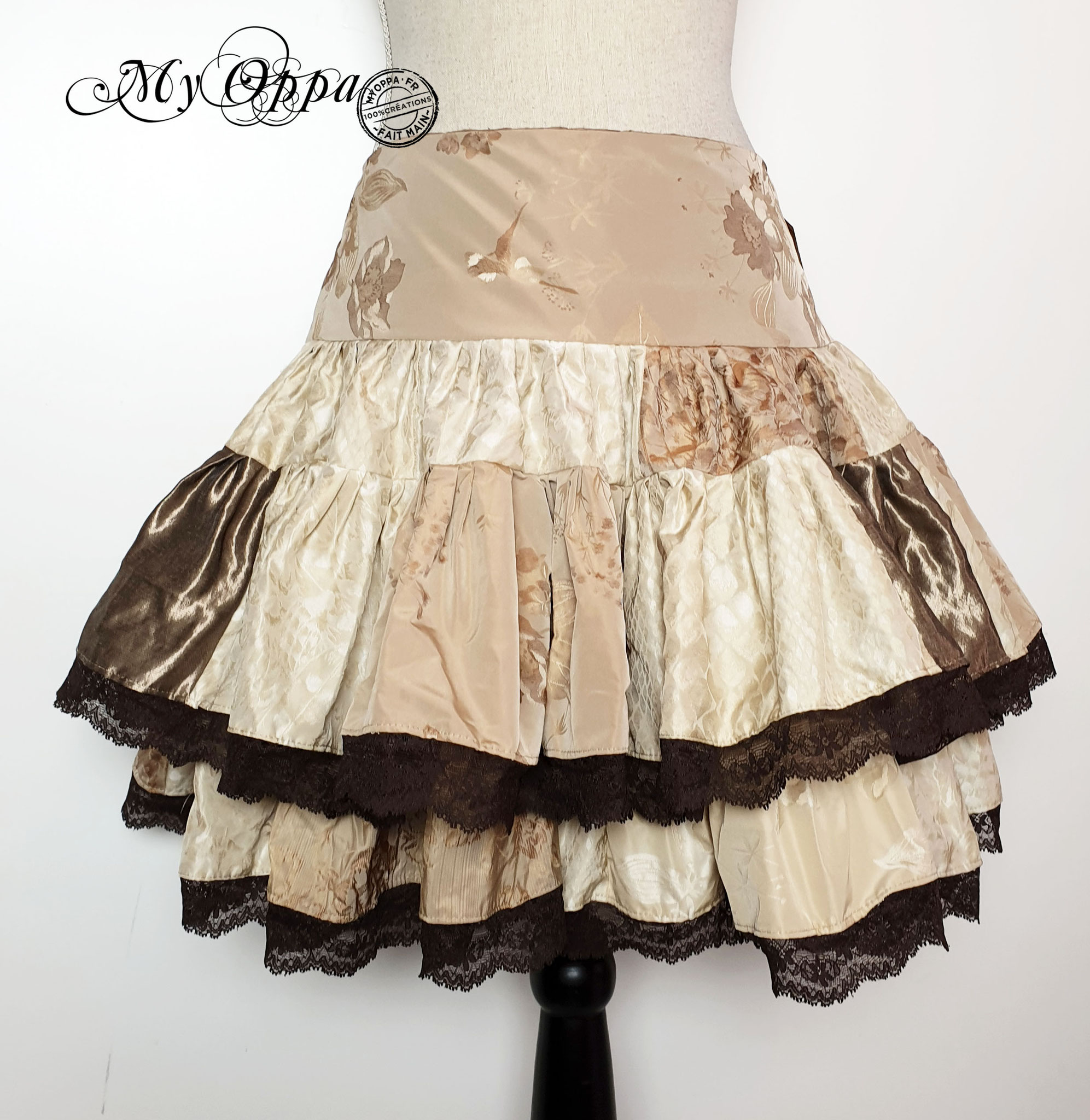 Creation my oppa steampunk patchwork taffetas dentelle marron