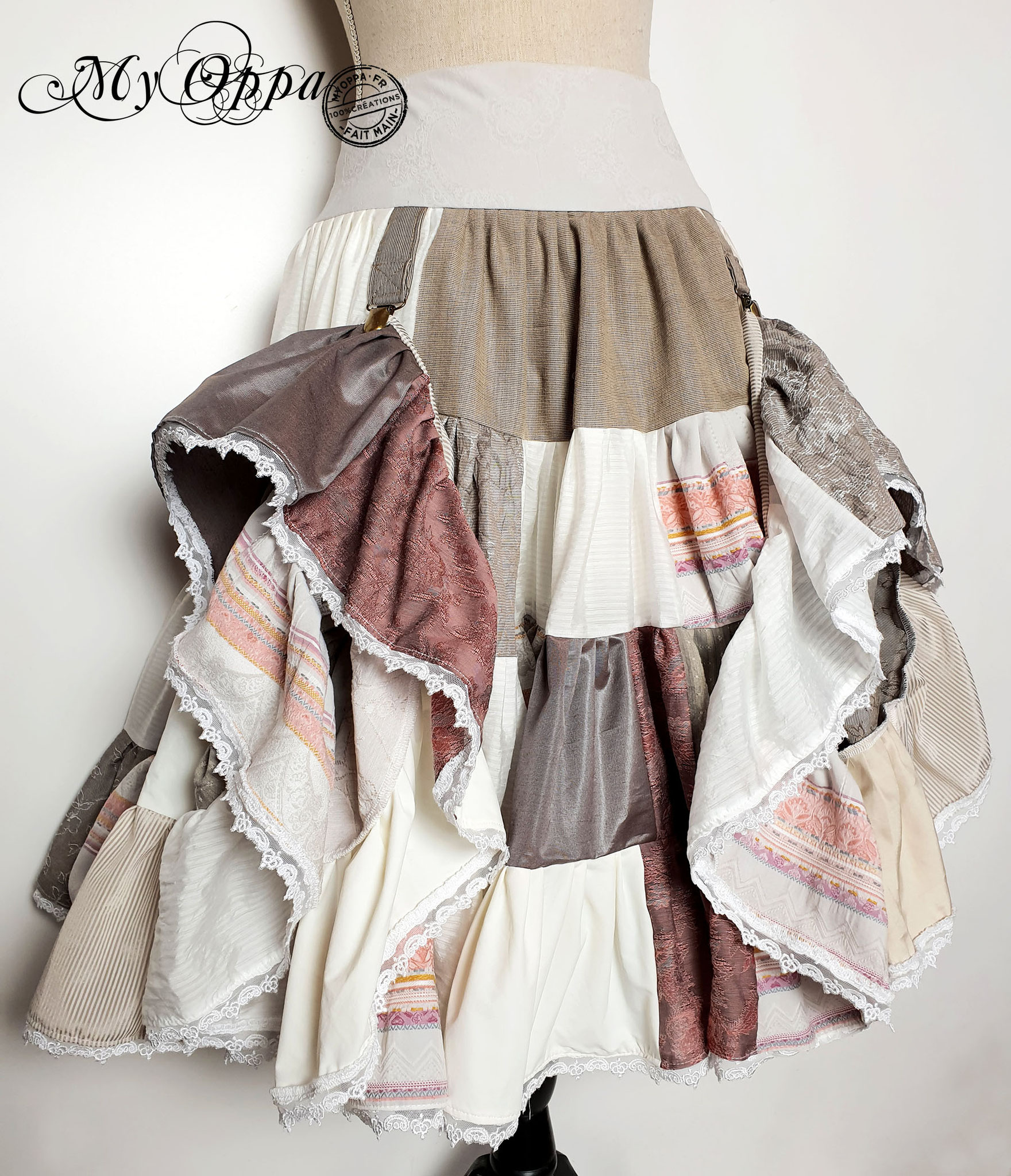 My Oppa creation jupe patchwork Steampunk boheme victorien medieval danse spectacle, Skirt short Bohemian Victorian Dance ethnic
