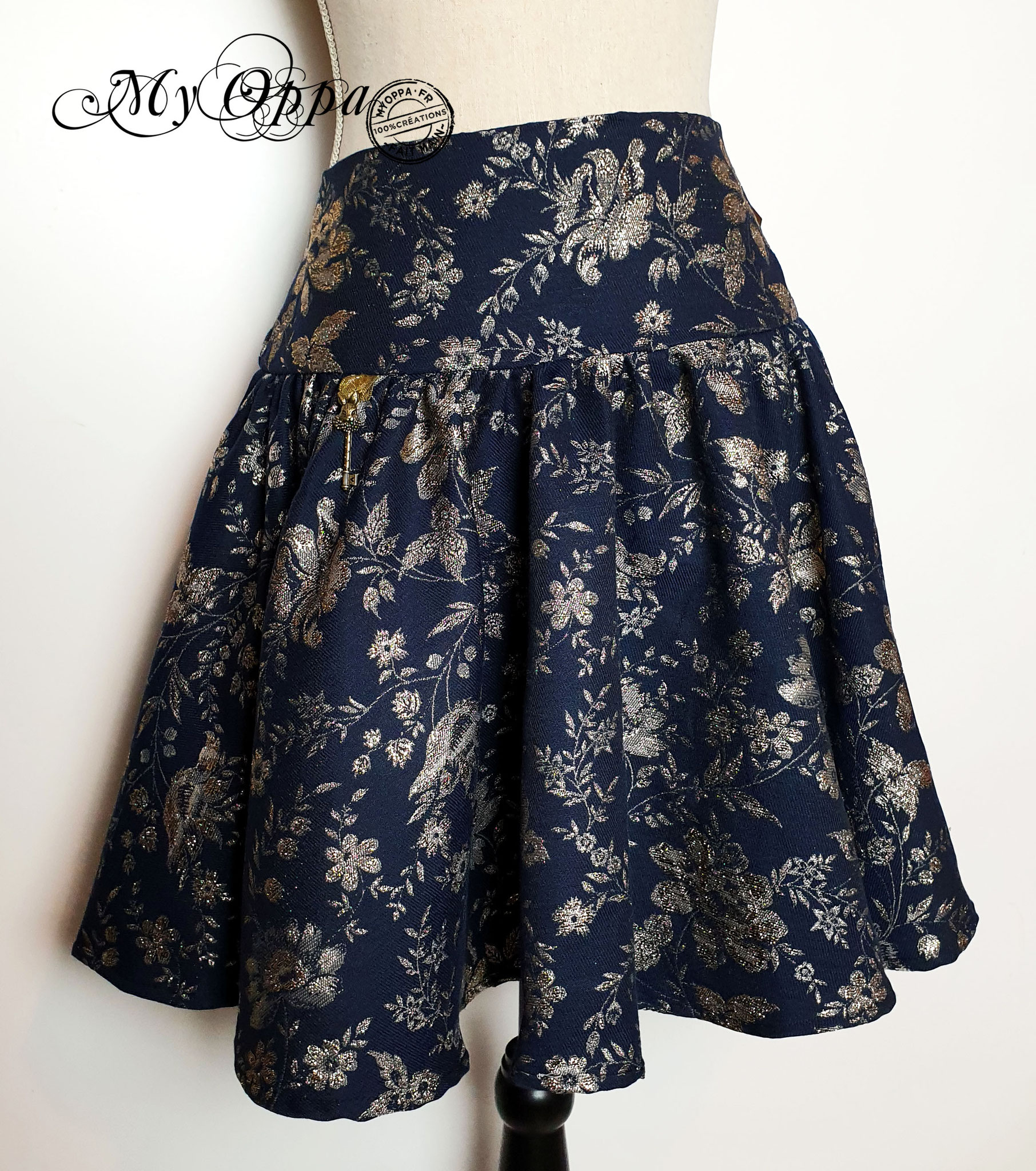 creation my oppa skirt brocart bleu argent