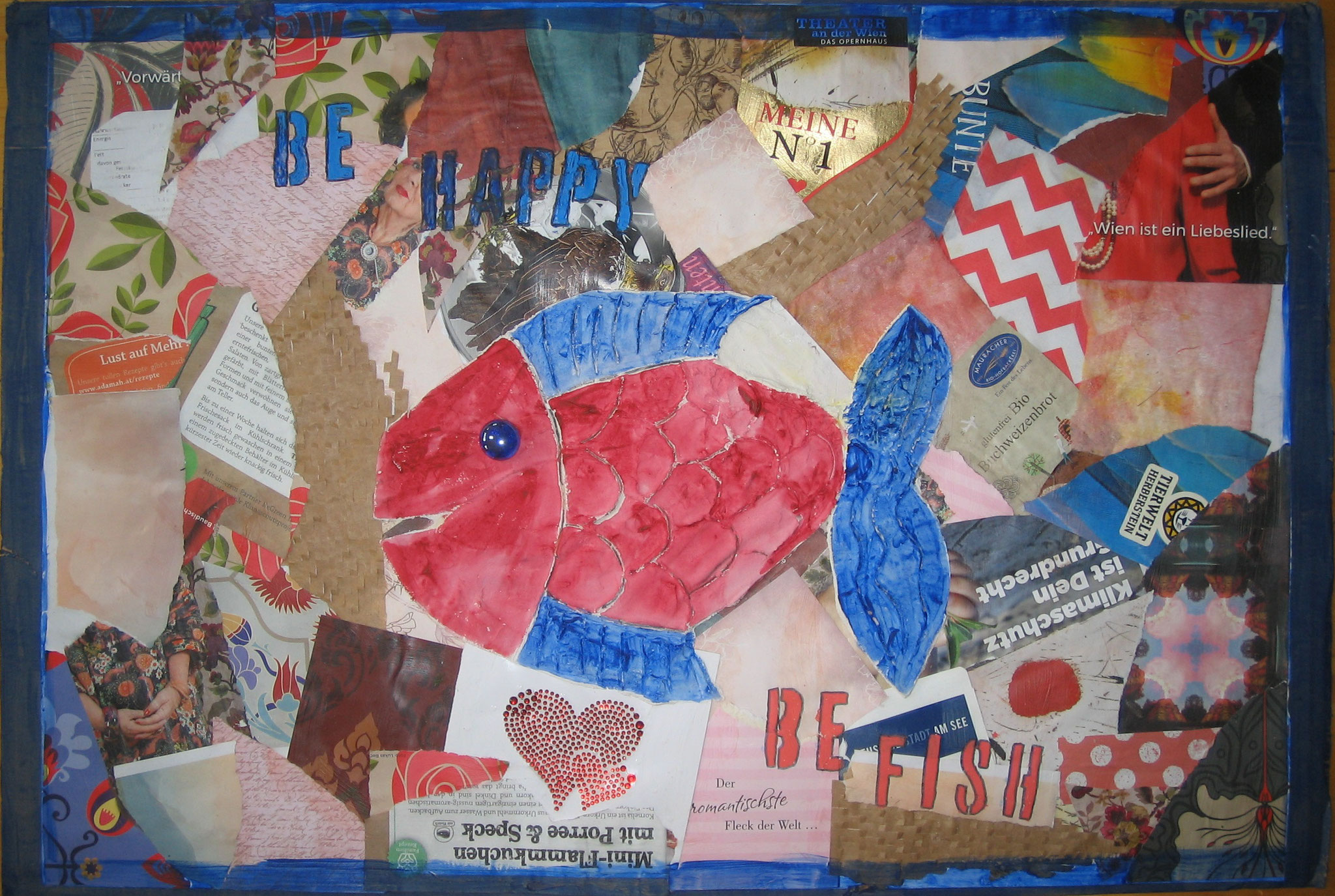 Be happy, be fish (Collage auf Pappe)