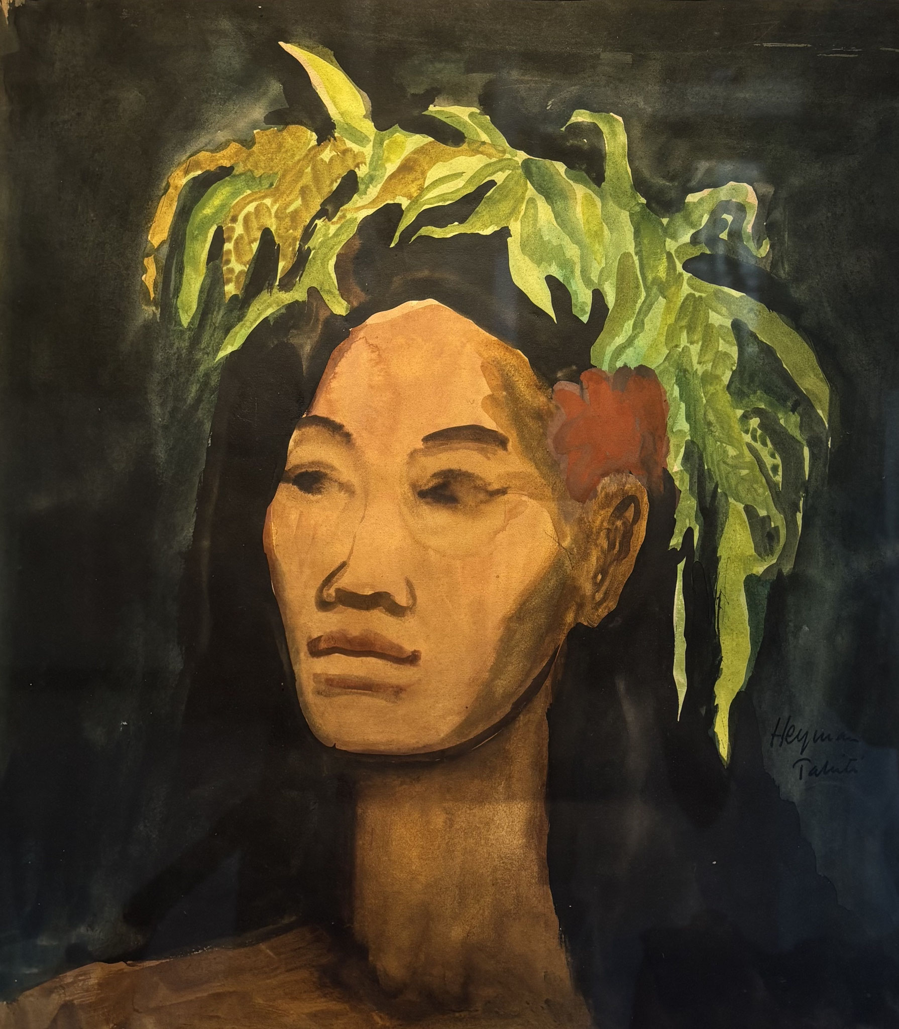 N°4877 Peter HEYMAN (1908-1982) Tahitienne à la fleur Gouache sur papier 38x54