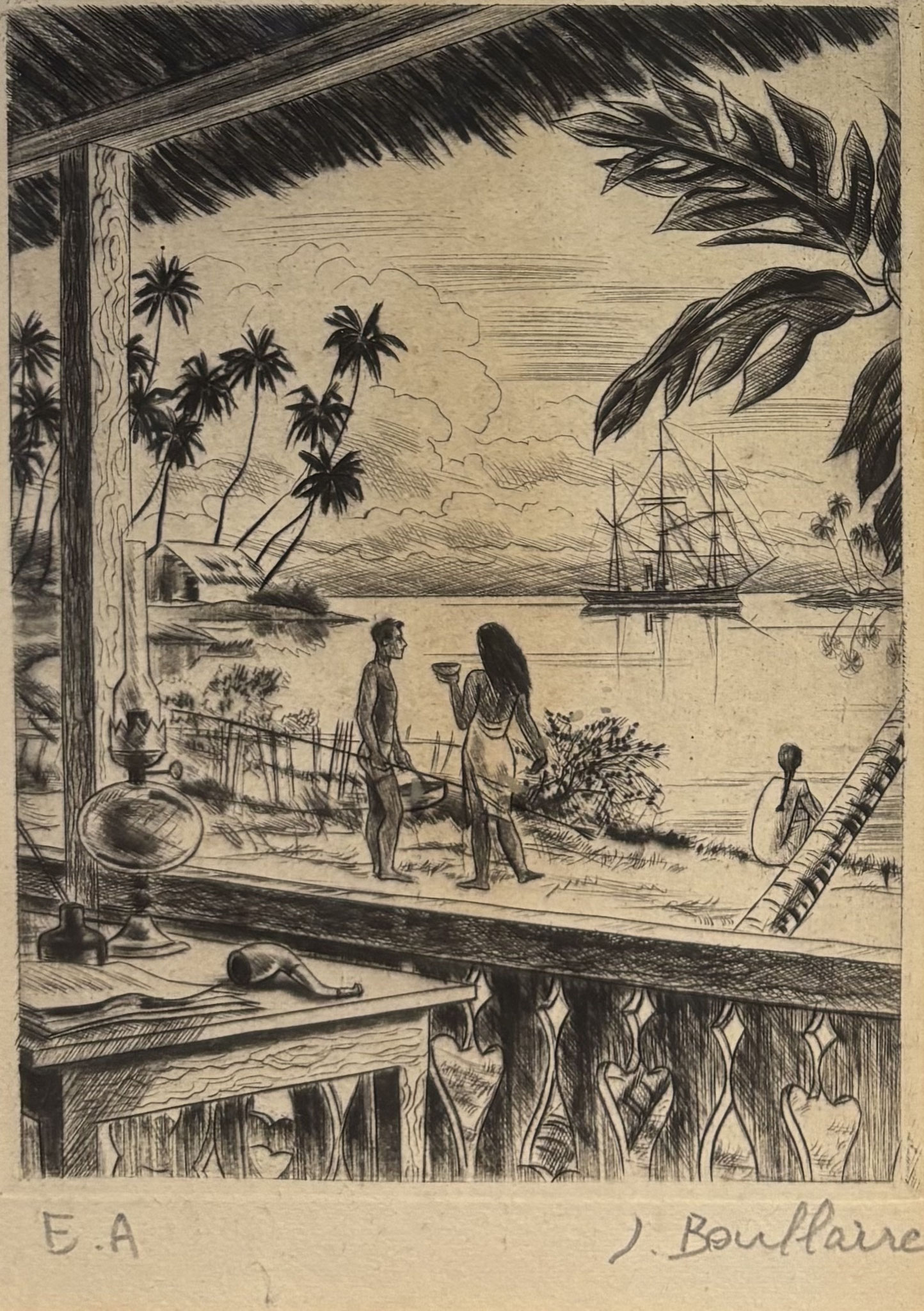 N°5127 Jacques BOULLAIRE (1893-1976) La conversation Gravure sur cuivre EA 23,5x18,5 1944