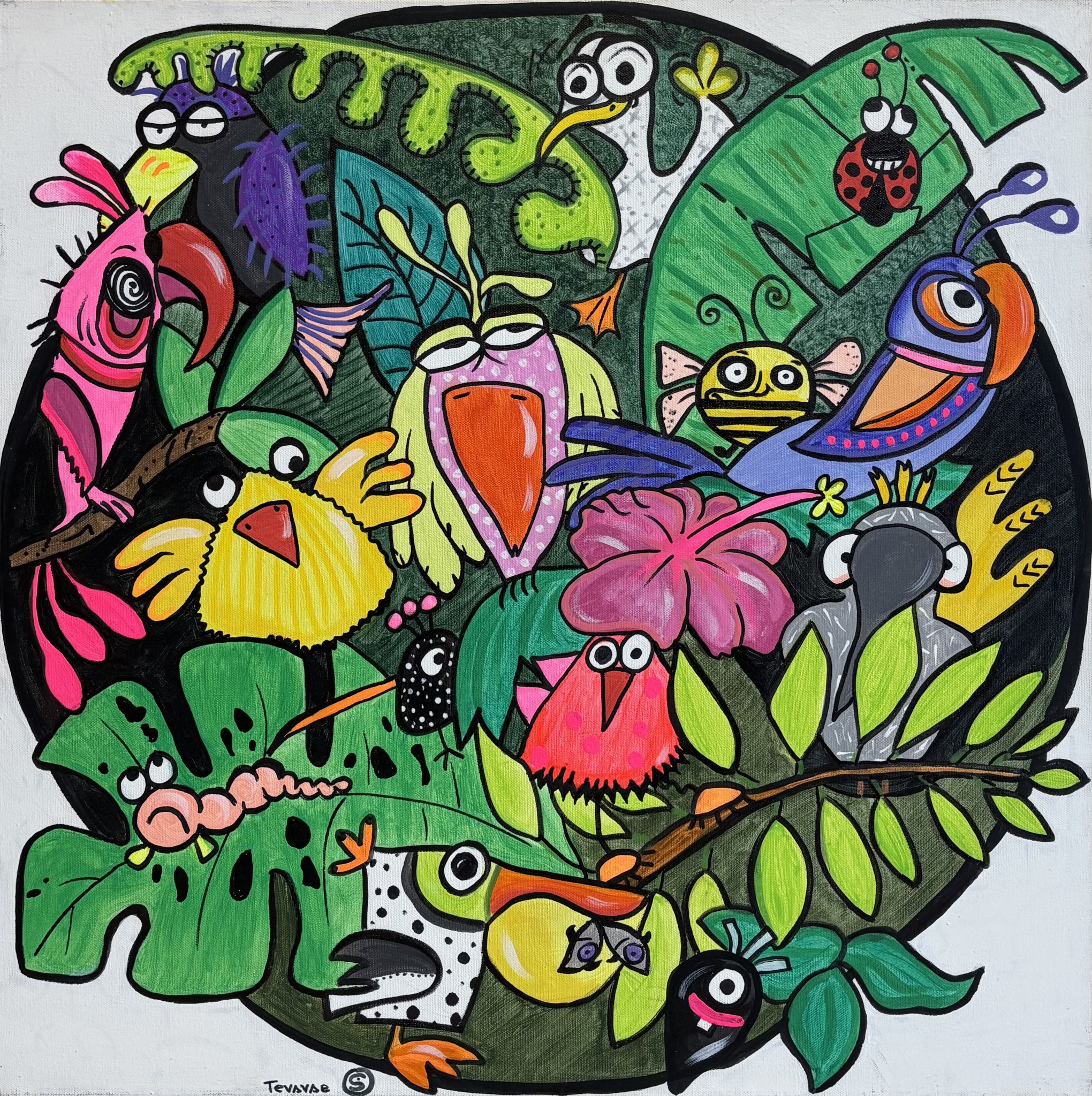 N°5076 TEVAVAE O bobo oizo rond n°58 Mixte/toile 60x60 2025