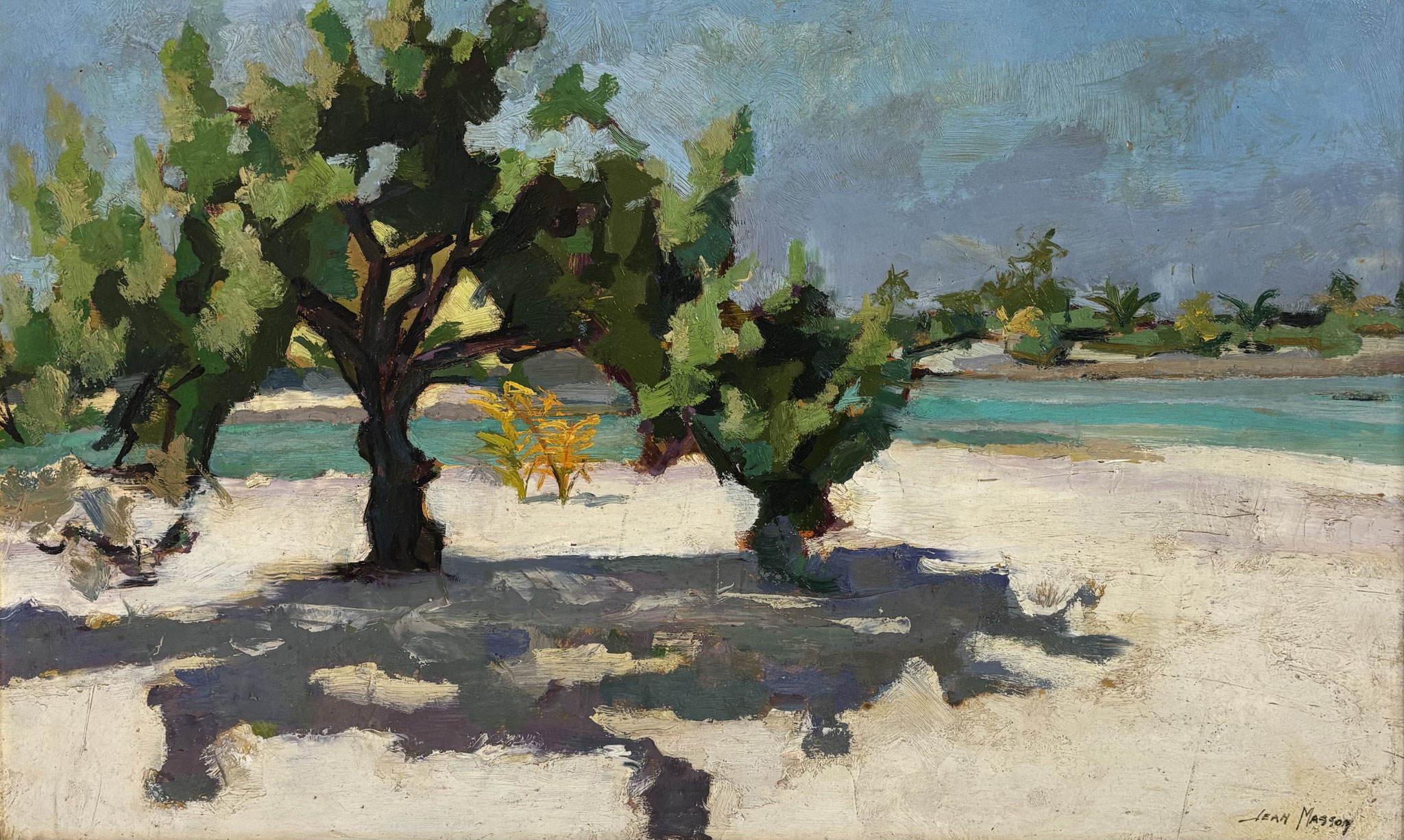N°4278 MASSON Jean (1914-1973) "Purau" bord de mer Huile/pinex 37x59 C. 1950