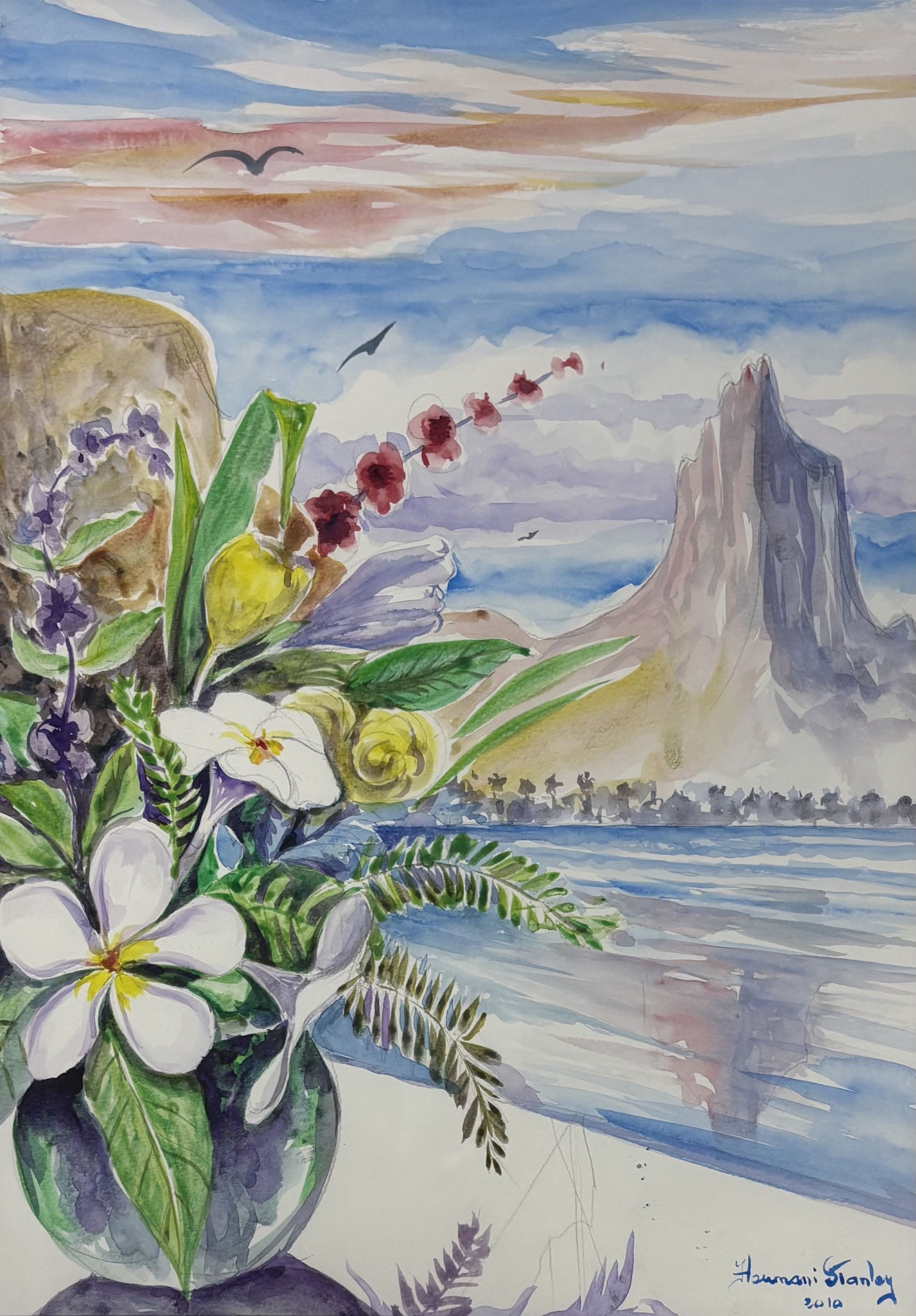 N°2093 HAUMANI Bouquet sur le balcon Aqua 40x30 2010