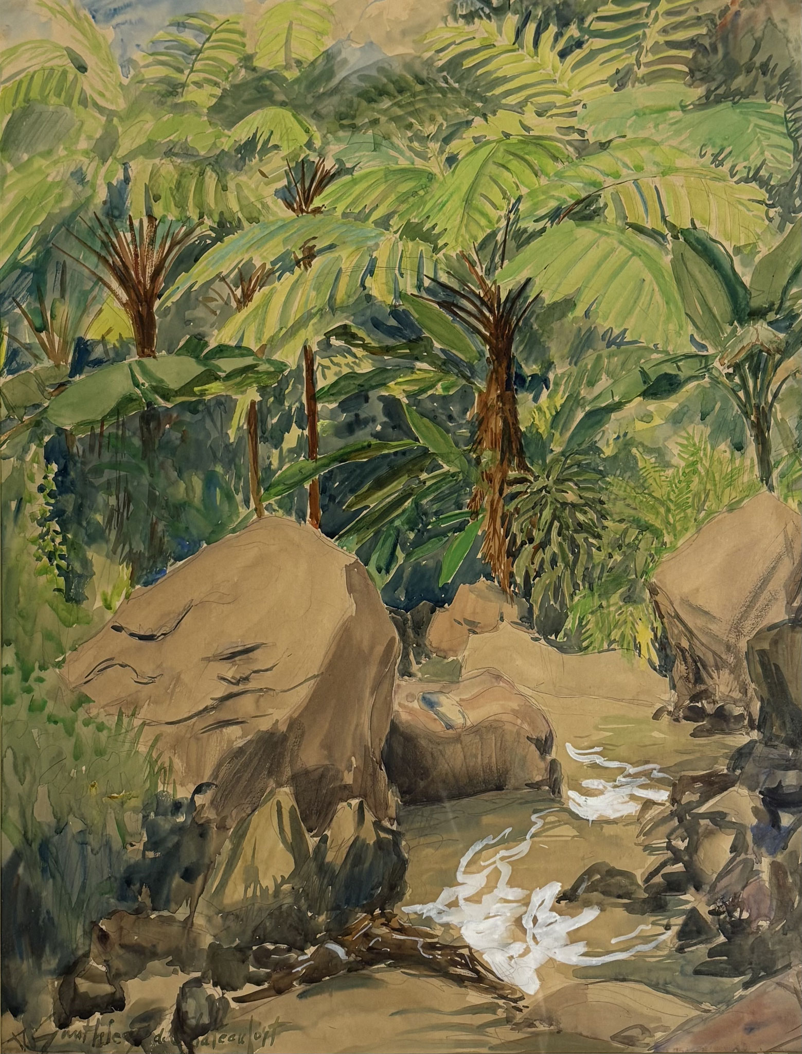 N°2522 GAUTHIER DE CHATEAUFORT Alebert (1903-1998) Dans la vallée Aquarelle 65x50 C. 1970