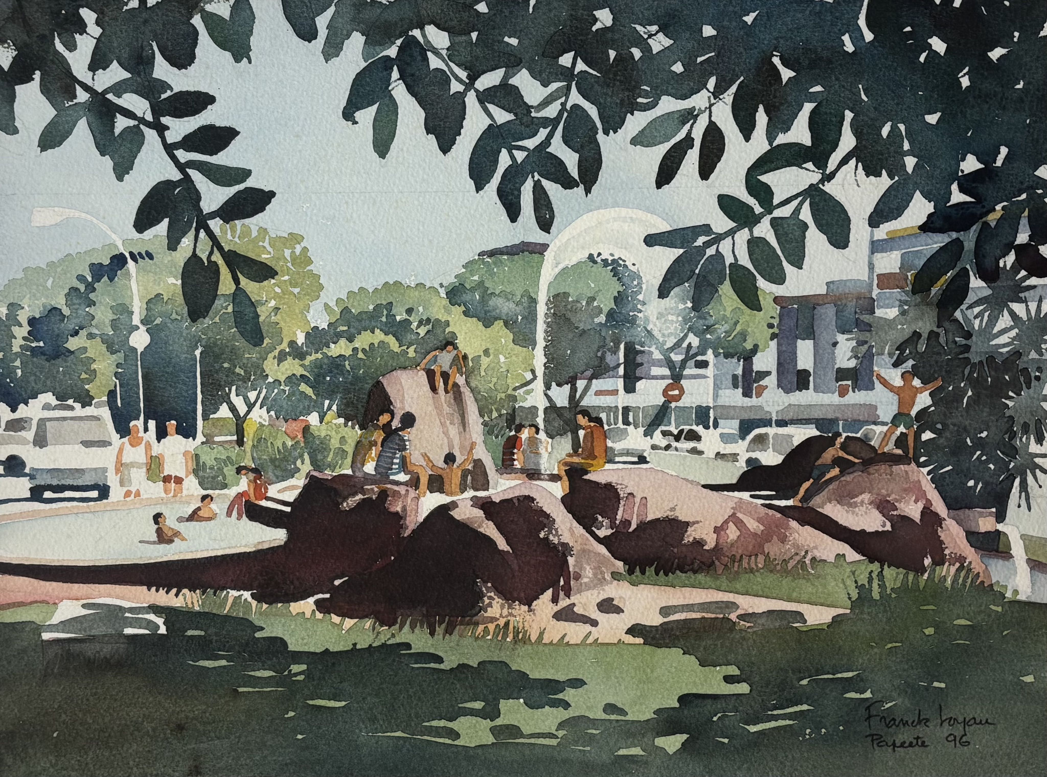 N°4521 LOYAU Franck (1936-2019) Au front de mer Aqua 34x41 1996