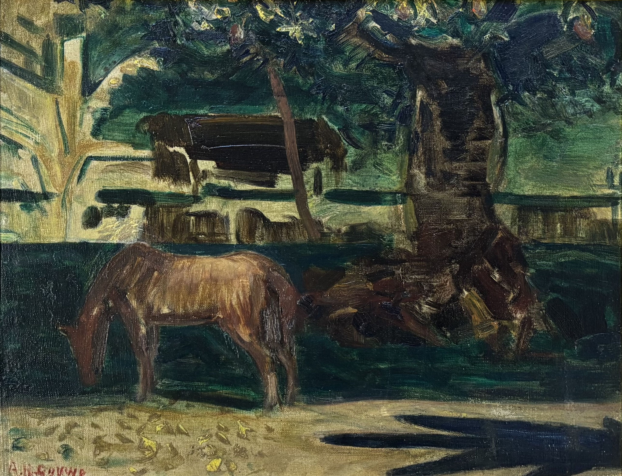 N°4570 Adriaan Herman GOUWE (1875-1965) Chevaux des Marquises Huile sur toile 34x44 