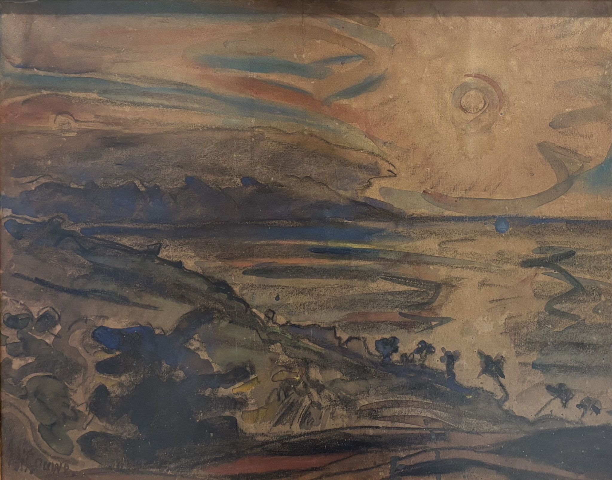 N°4574 Adriaan Herman GOUWE (1875-1965) Coucher de soleil, Raiatea Aquarelle 36x44 