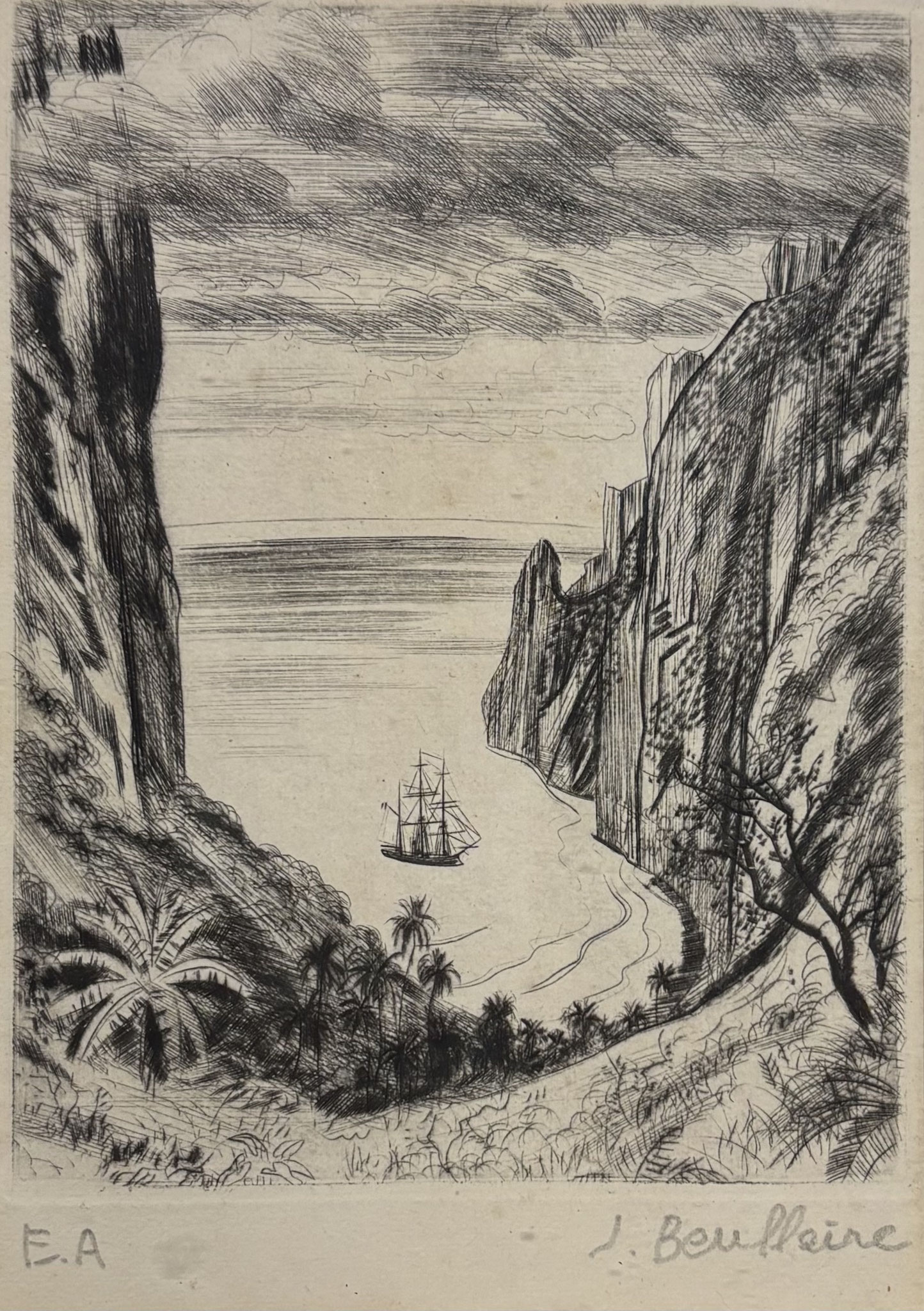 N°5126 Jacques BOULLAIRE (1893-1976) Baie des Marquises Gravure sur cuivre EA 23,5x18,5 1944