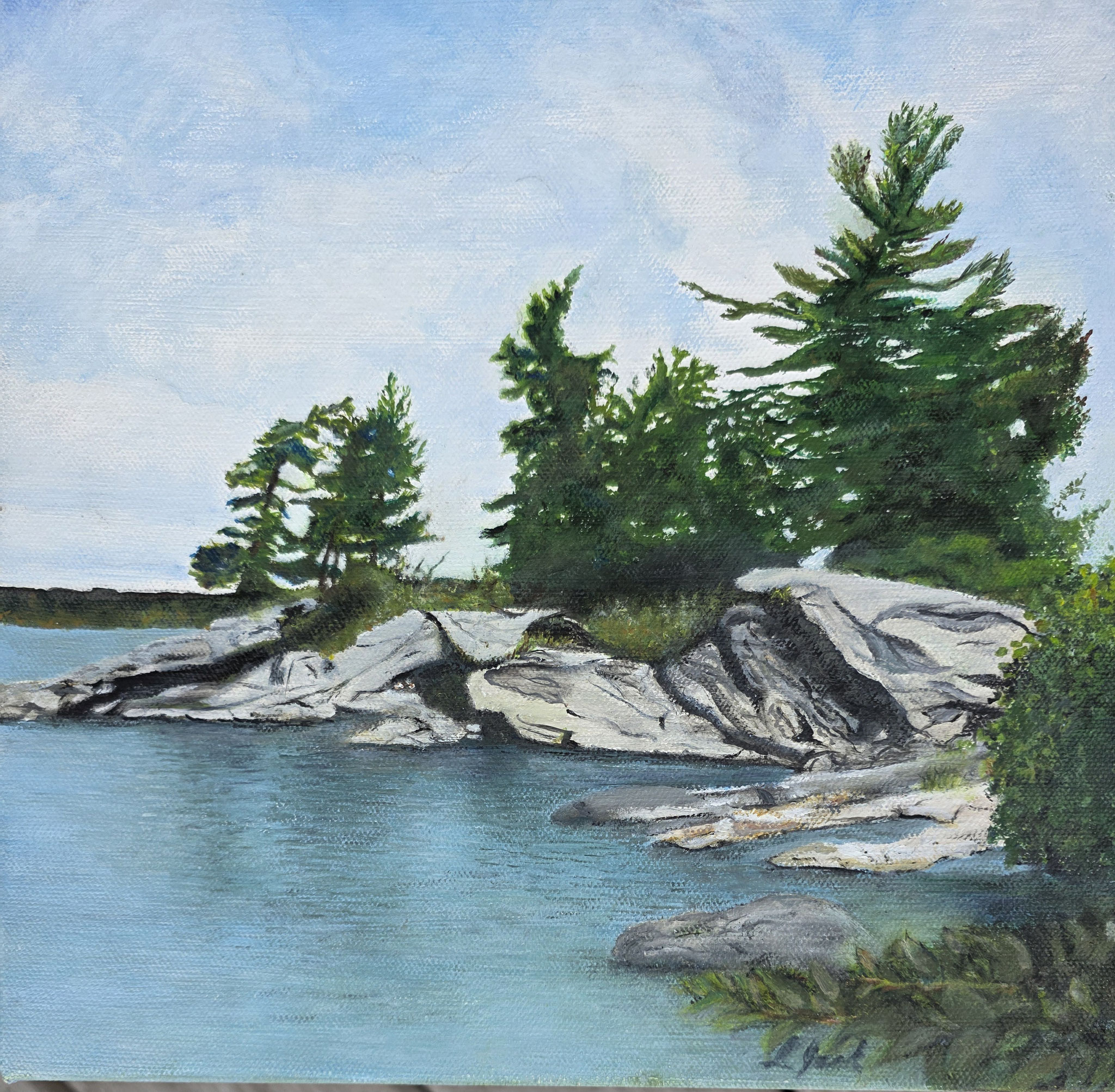 VERDANT PERCH 12 x 12 oil by Linda Jack