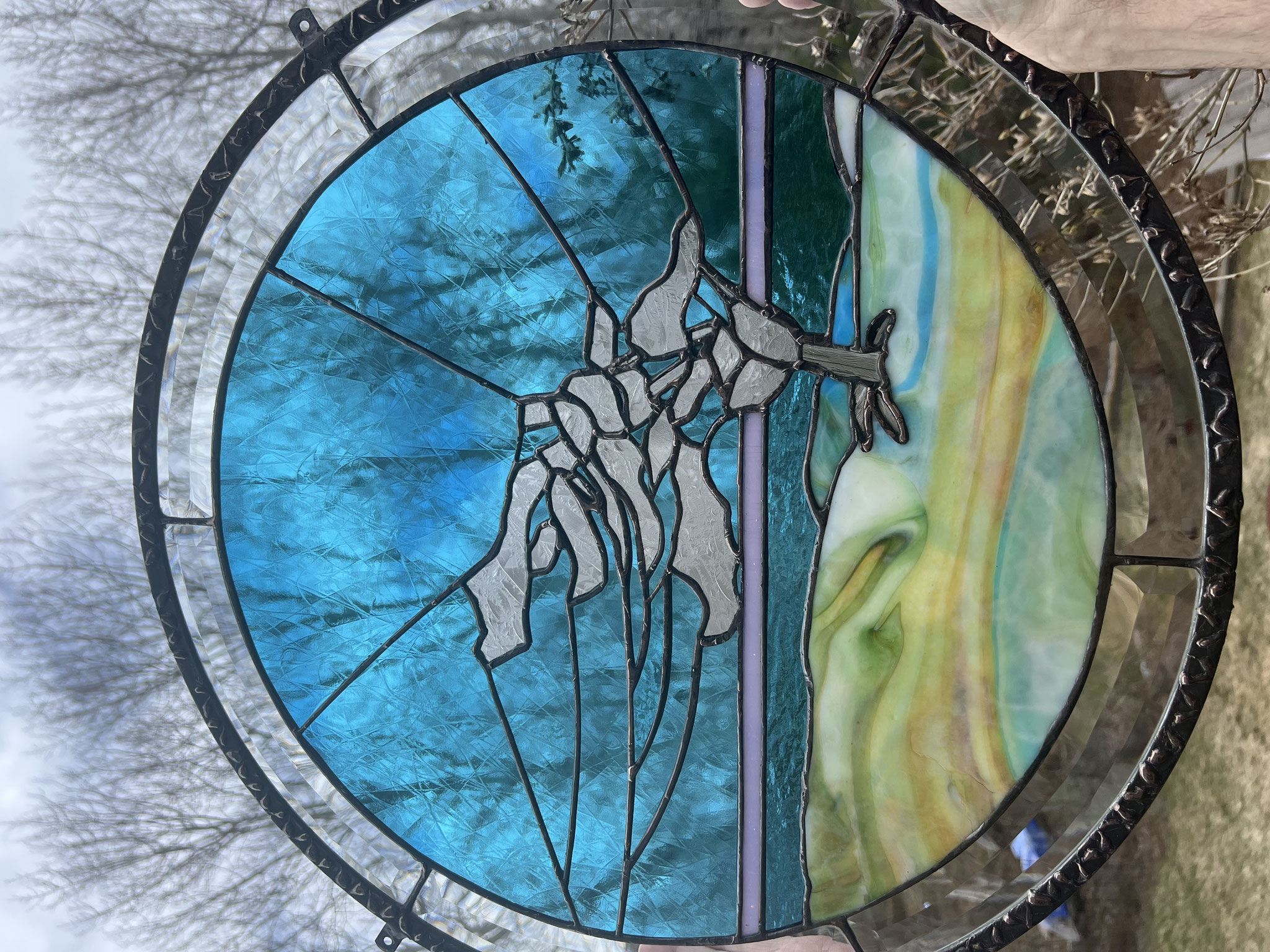 KILLBEAR WHITE PINE 21” diameter stained glass by Jane Webber