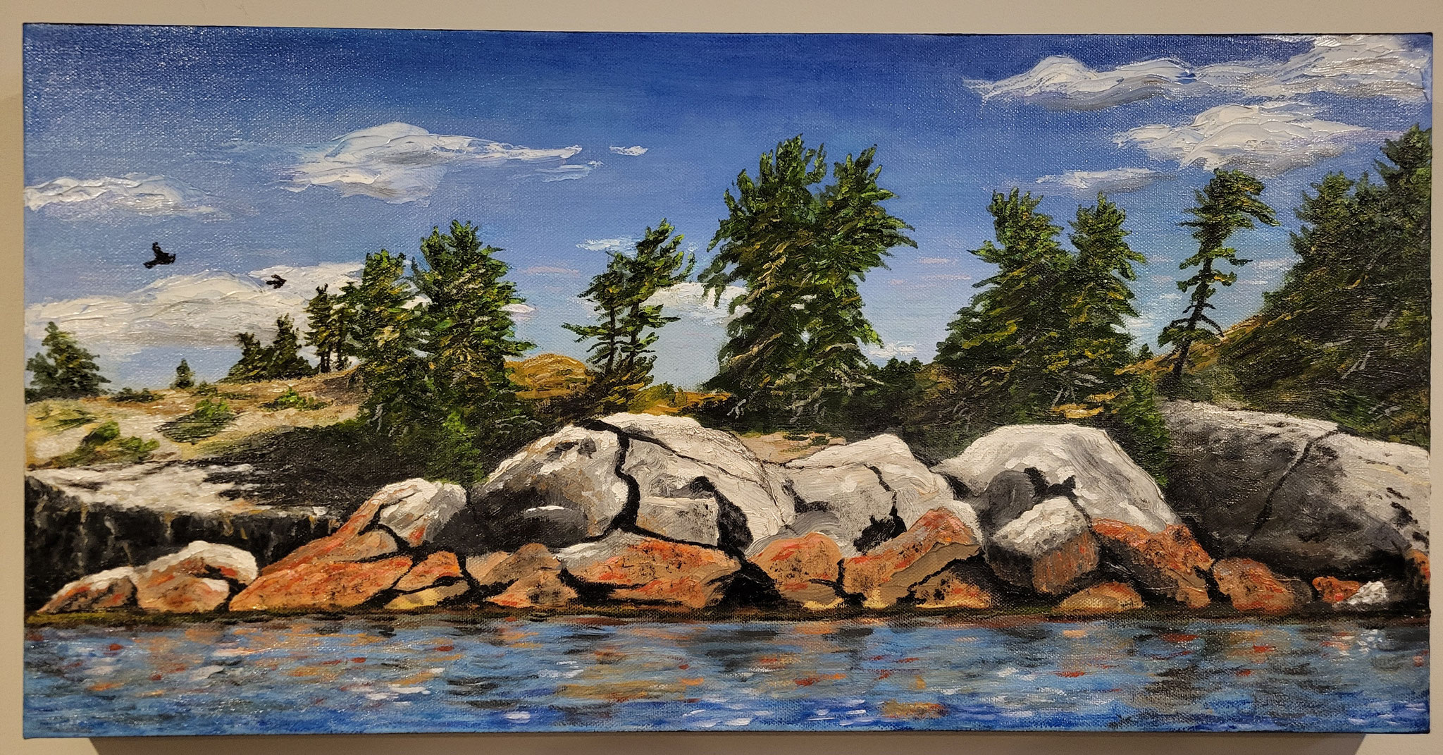 RUGGED SHORE-BENJAMINS #5 12 x 24 oil by Mark Denomme