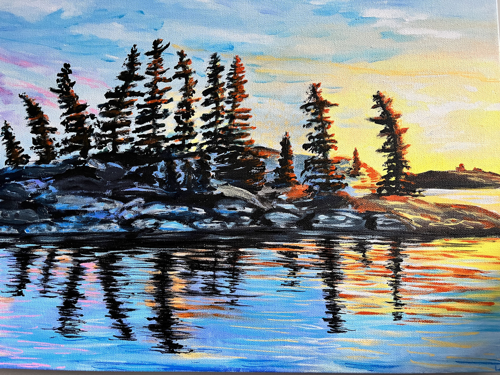 RAINBOW REFLECTIONS 16 x 20 acrylic by Leslie McDermid 