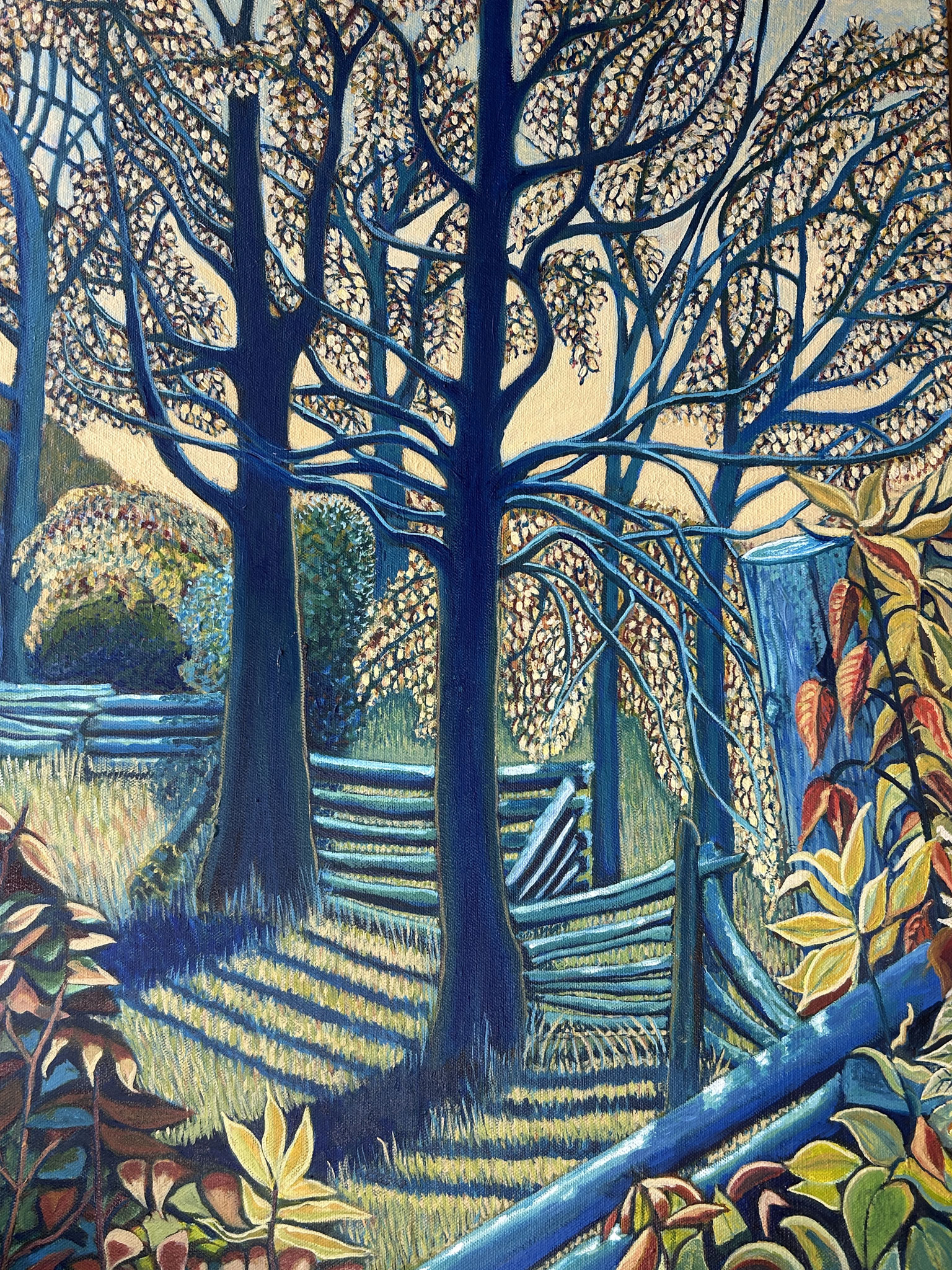 BARRIE ISLAND FENCING 24 x 18 acrylic by Elaine Beckett-Albert