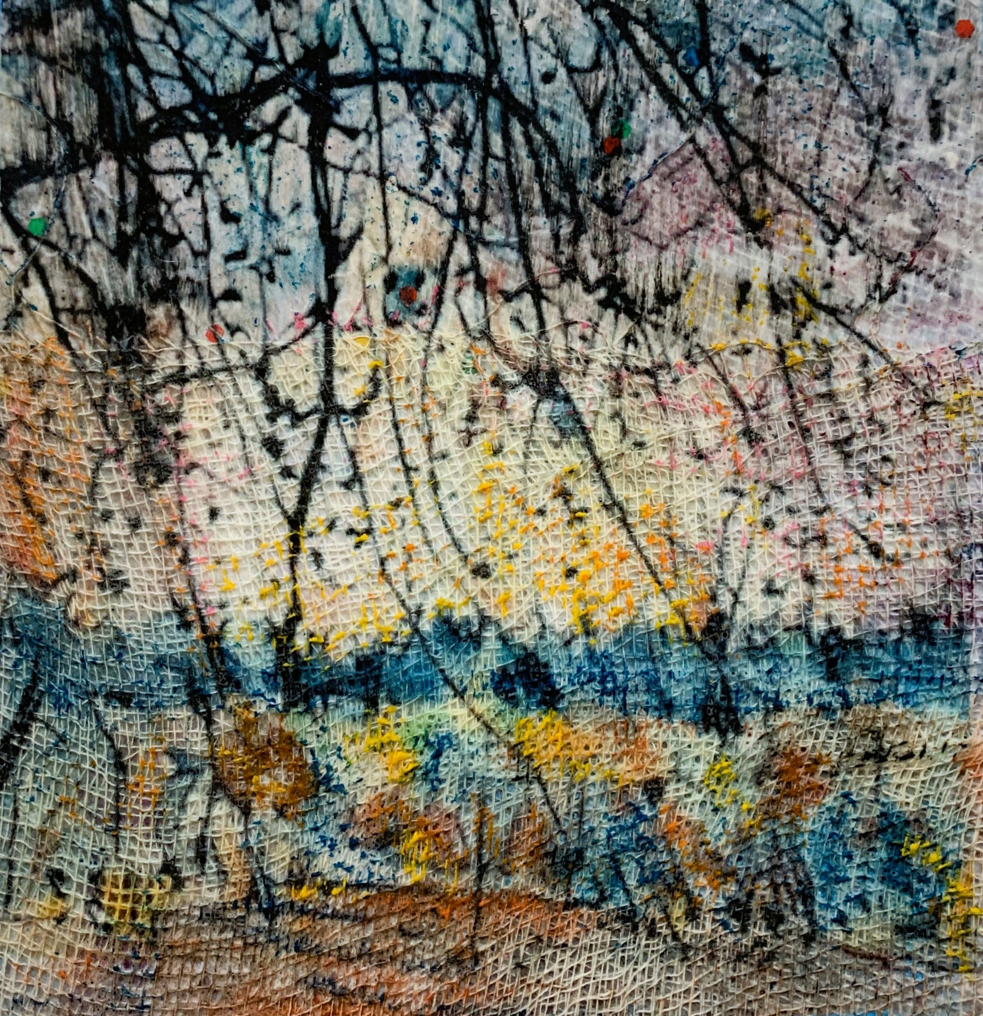 SPRING ON BARRIE ISLAND 6 x 6 Fibre mixed media 