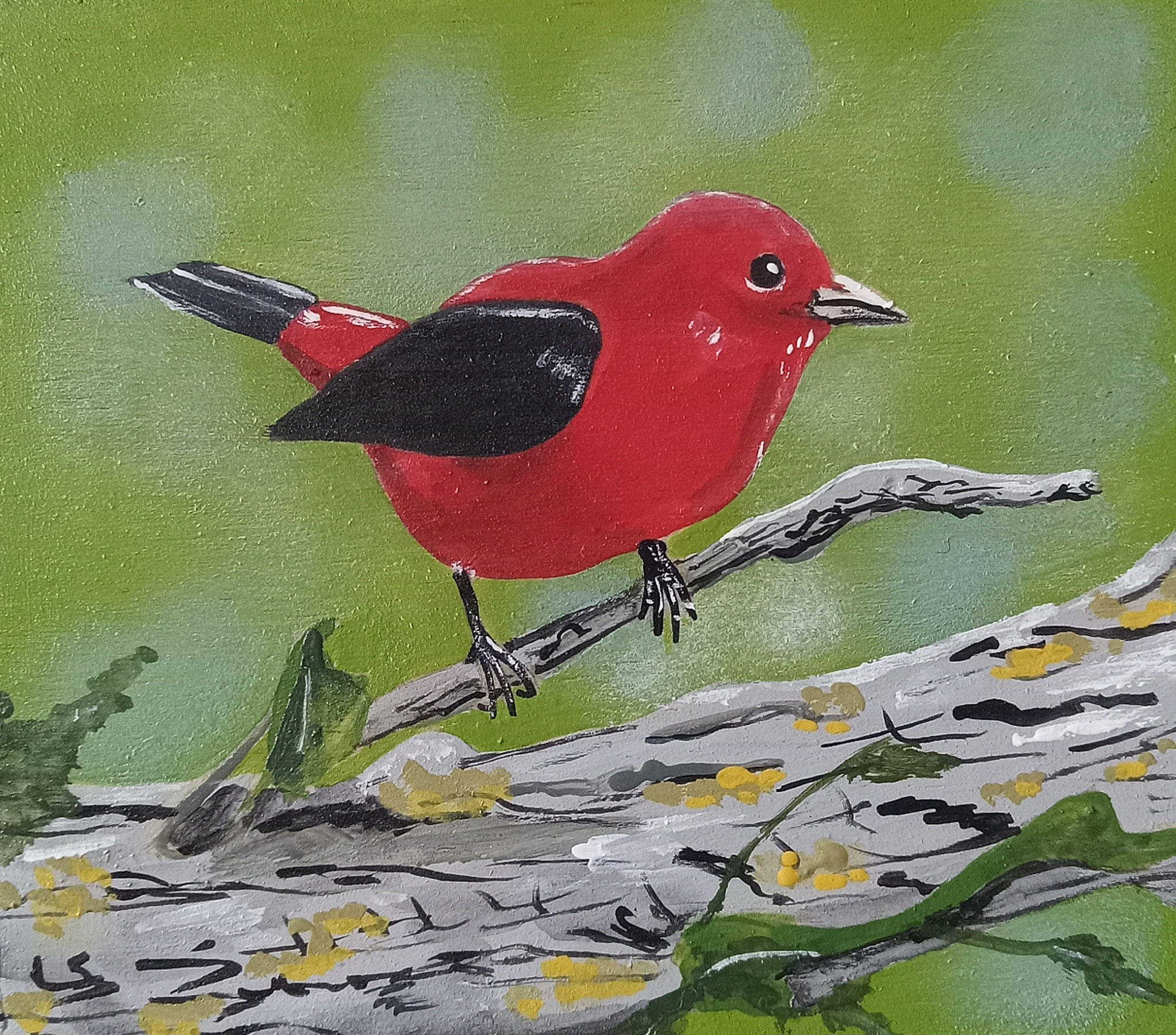 MALE SCARLET TANAGER  4 x 3.5 acrylic 