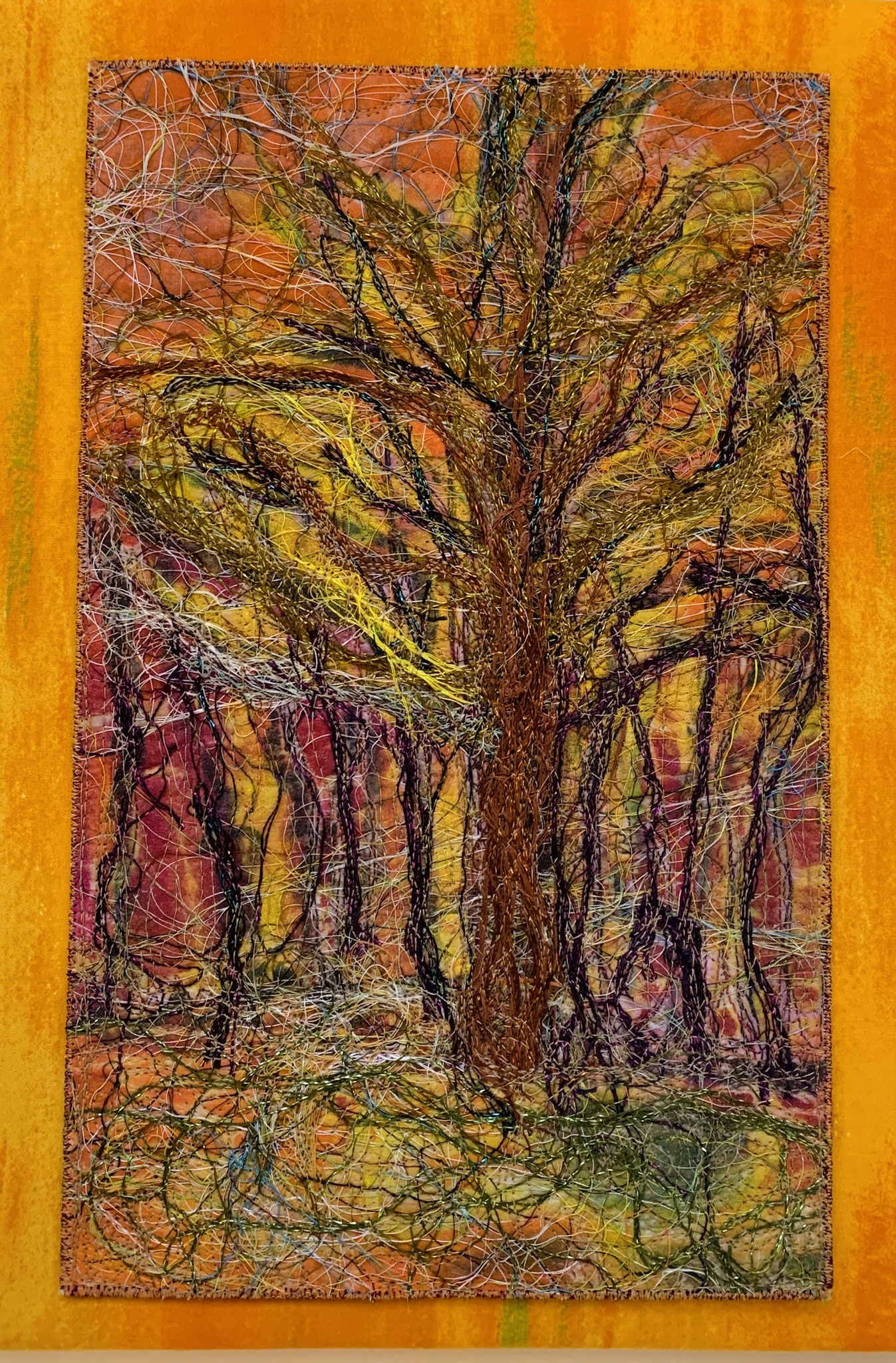 THE FOREST LIVES 11 x 14 Fibre thread painting 
