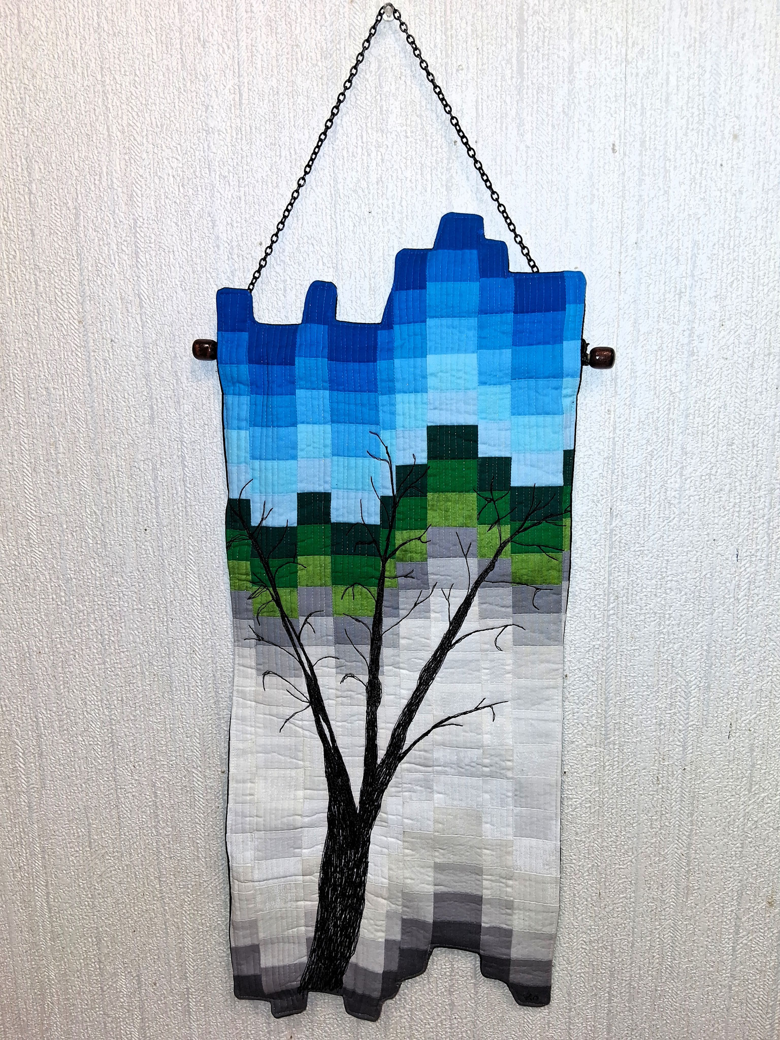 THE WINTER TREE 28 x 11 fibre mixed media by Rolanda Tovey 