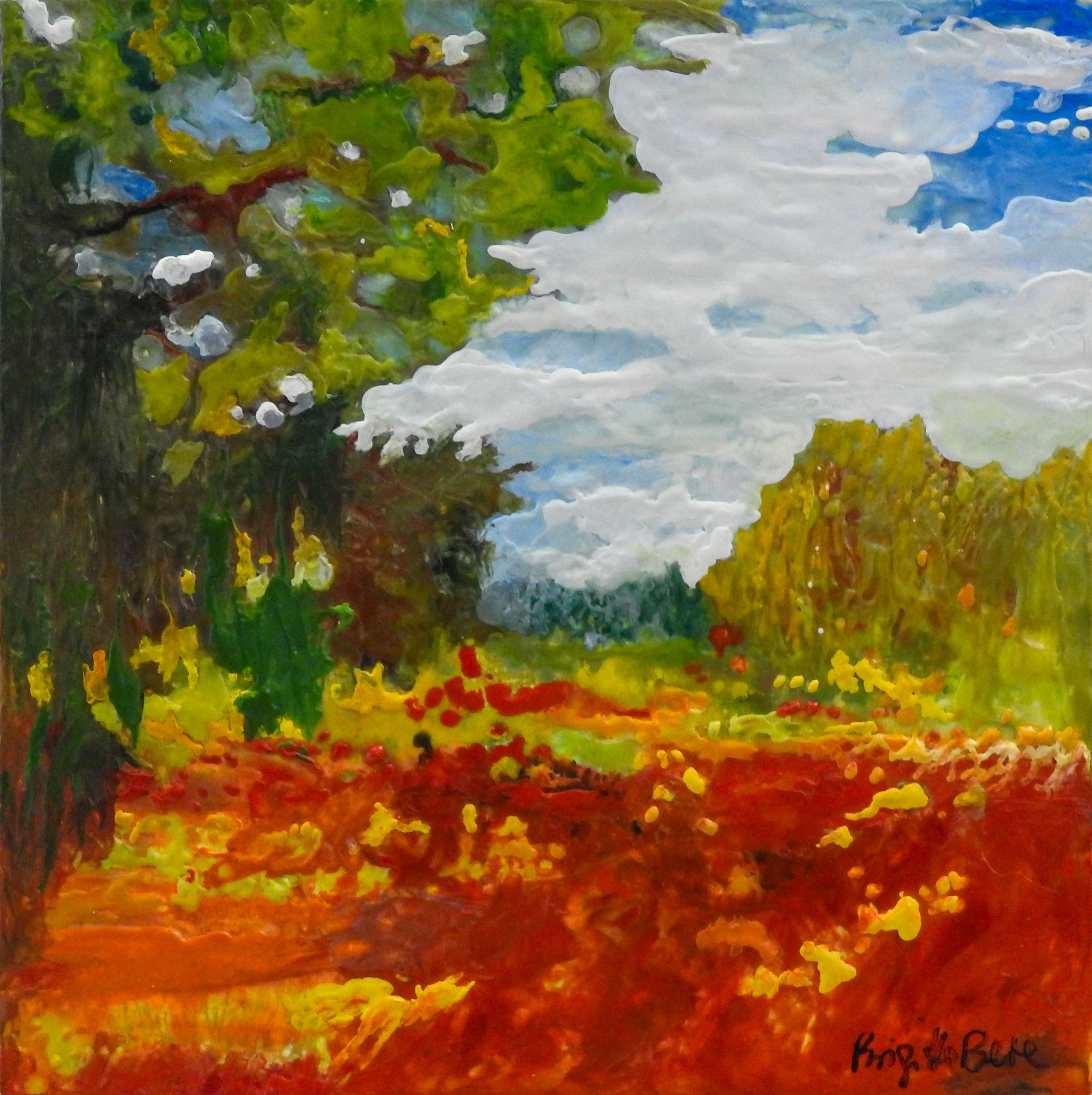 POPPY FIELDS 8 x 8 encaustic 