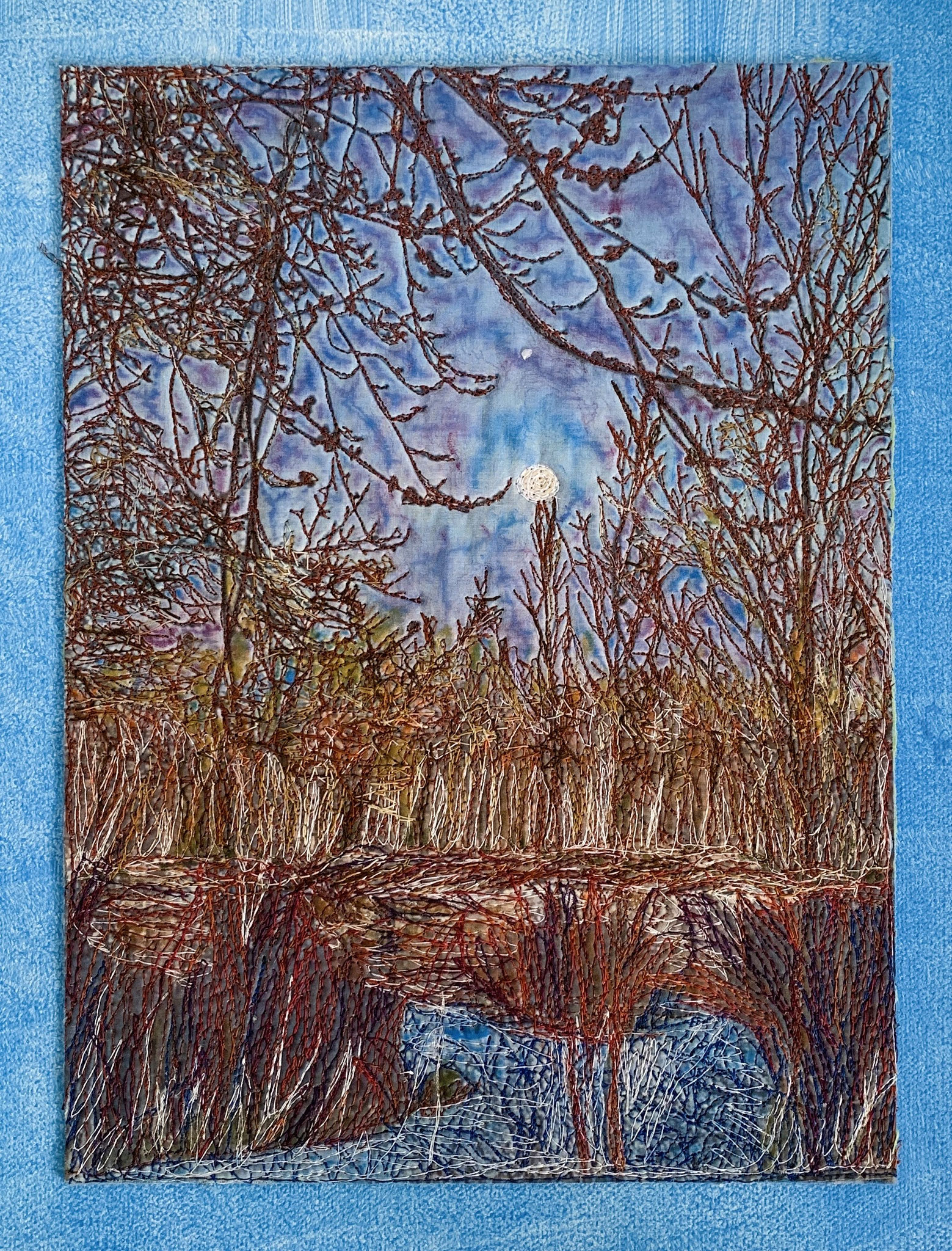 FULL MOON UP THE NORTH BACK LINE 14 x 11 Fibre mixed media 