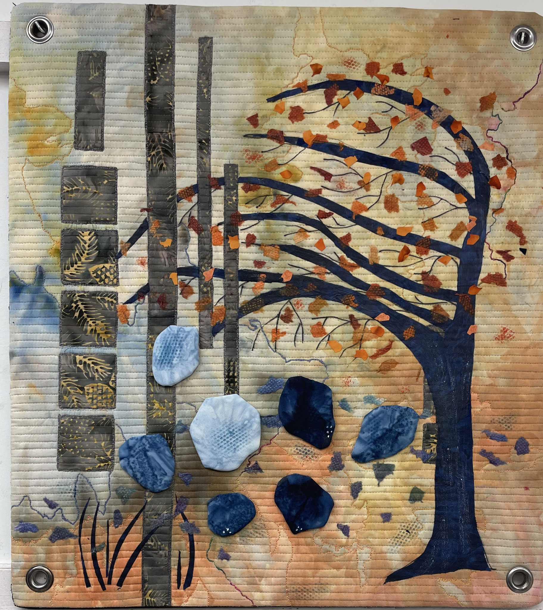 HANGING ON 21 x 19 fibre mixed media 