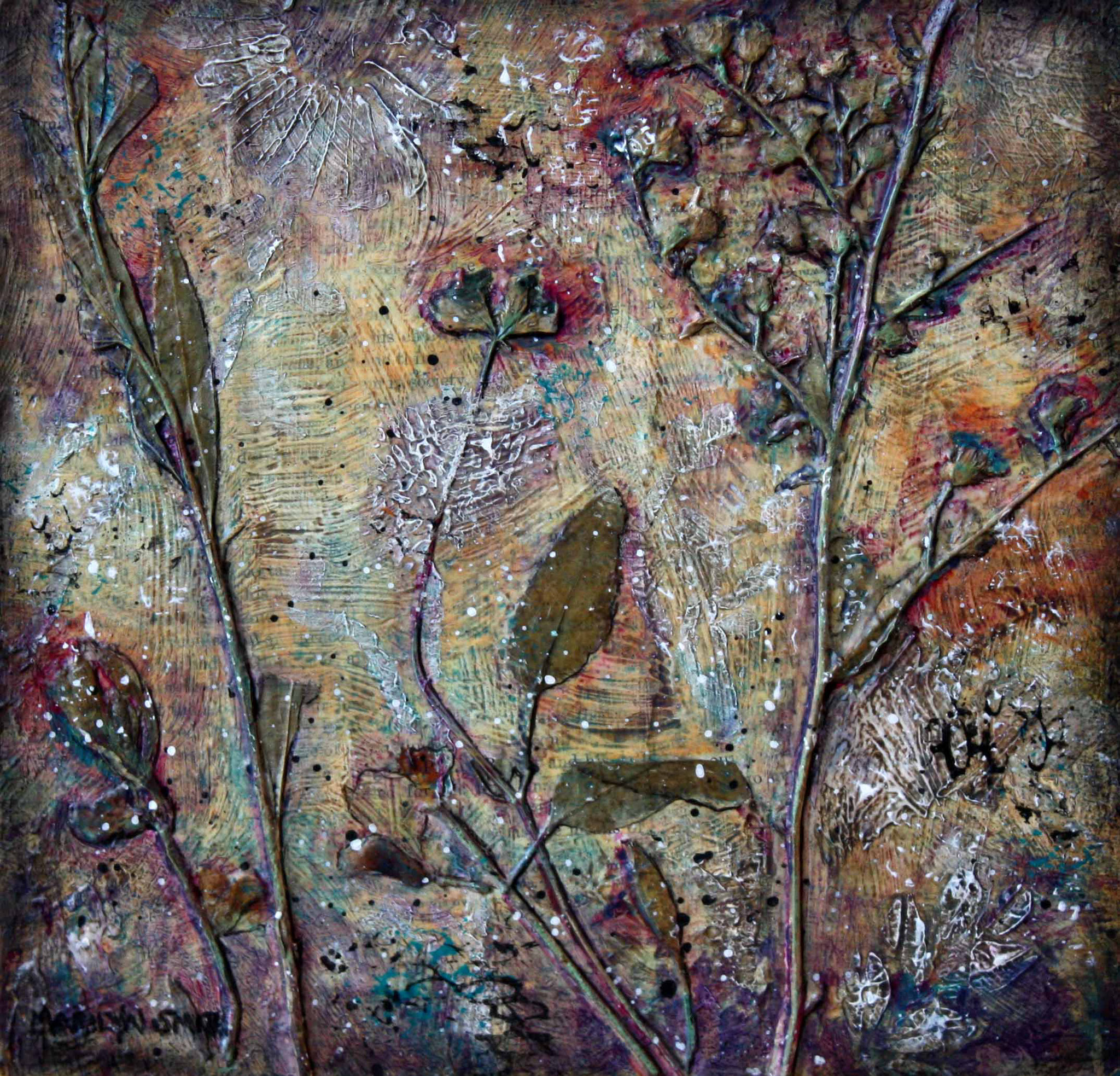 SCATTERED BY THE WIND III  8 x 8  mixed media 