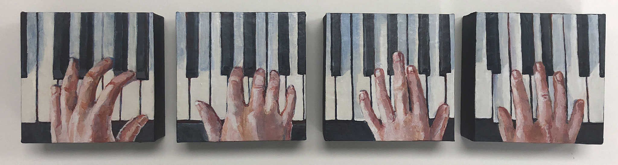 FOUR HANDED (4 pieces) 4 X4 X 1.5 acrylic on board 