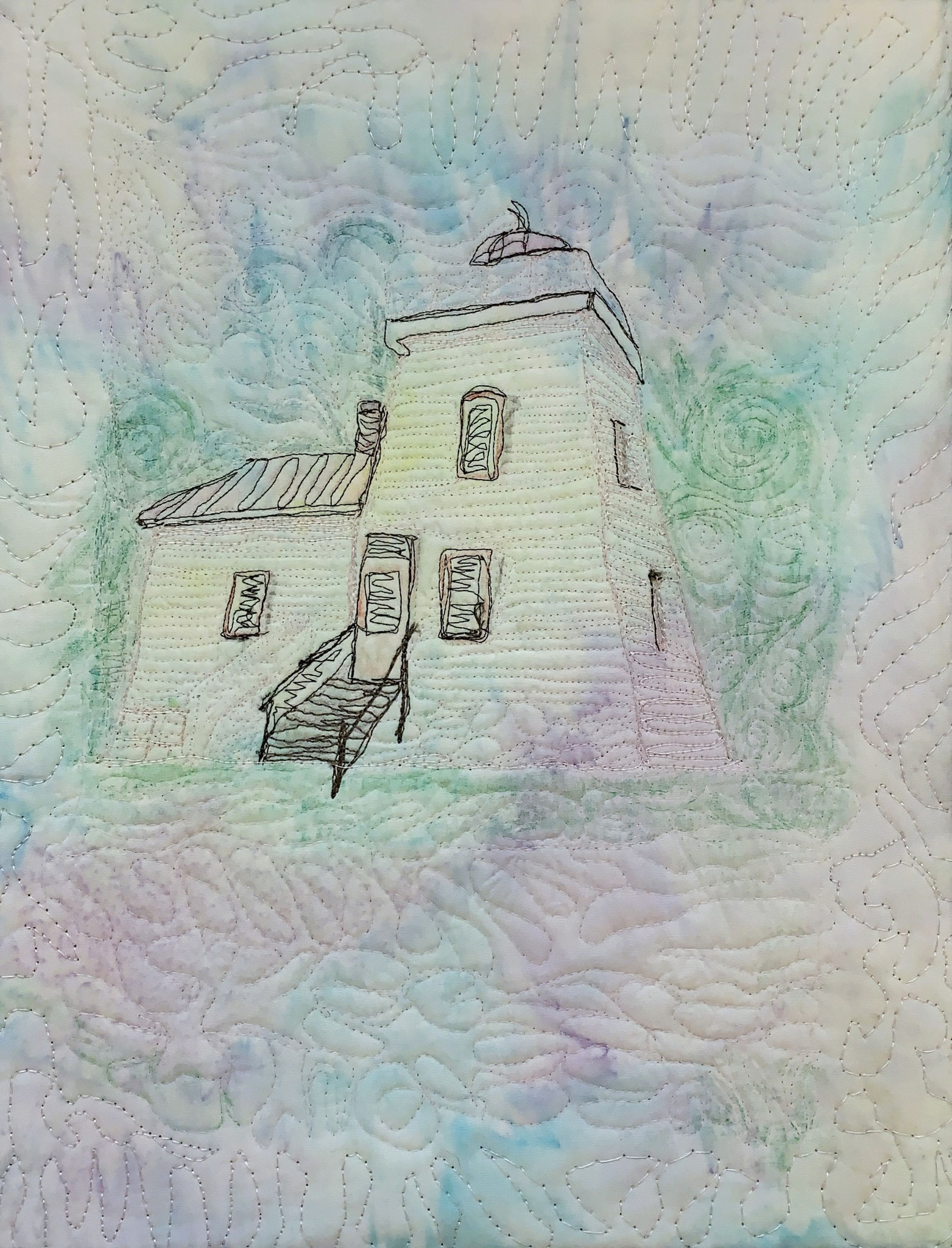 FADING INTO HISTORY 11 x 14 Fibre thread painting 
