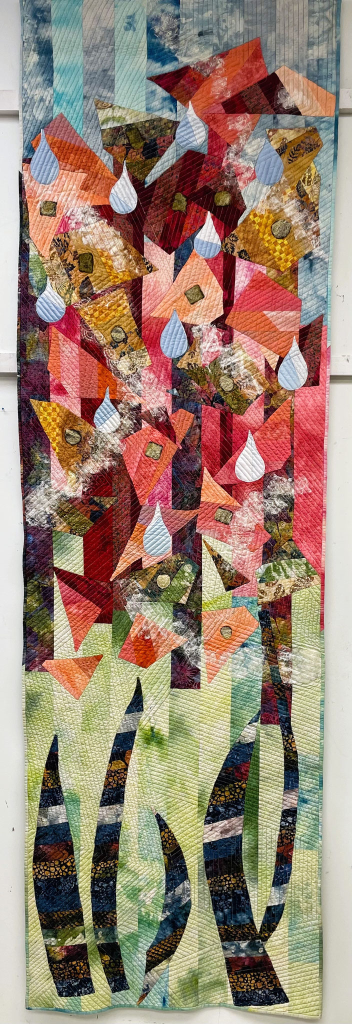 SPRING FLOWERS BRING MAY SHOWERS 78 x 24 fibre mixed media 